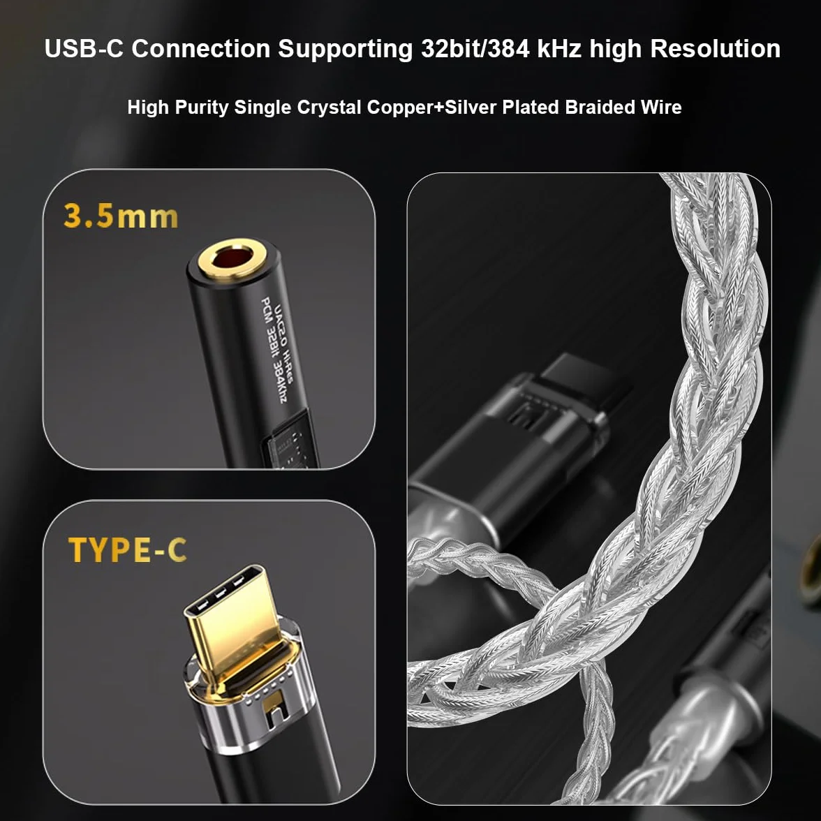 eppfun USB DAC Amplificatore per Cuffie, 32bit/384kHz Adattatore da USB-C a 3,5 mm Compatibile con iphone 16/15 iPad Smartphones PC/Laptops/Player