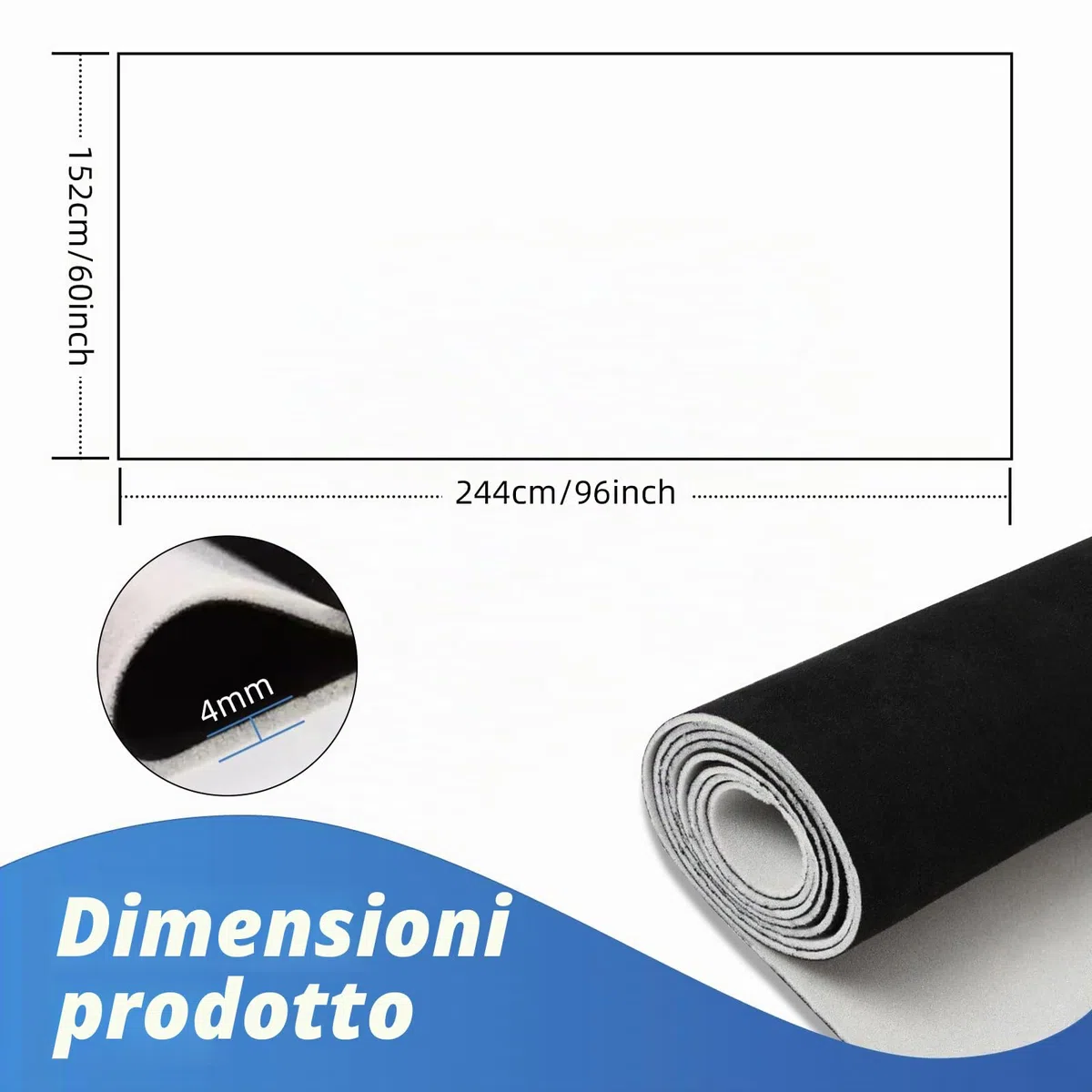 Tessuto per Cielo Auto, 244x152 cm (96x60 Zoll) (Spessore 4mm), Nero Stoffa per Foderistica Interni Auto,Ristrutturazione Tettoie per Camper, Furgoni