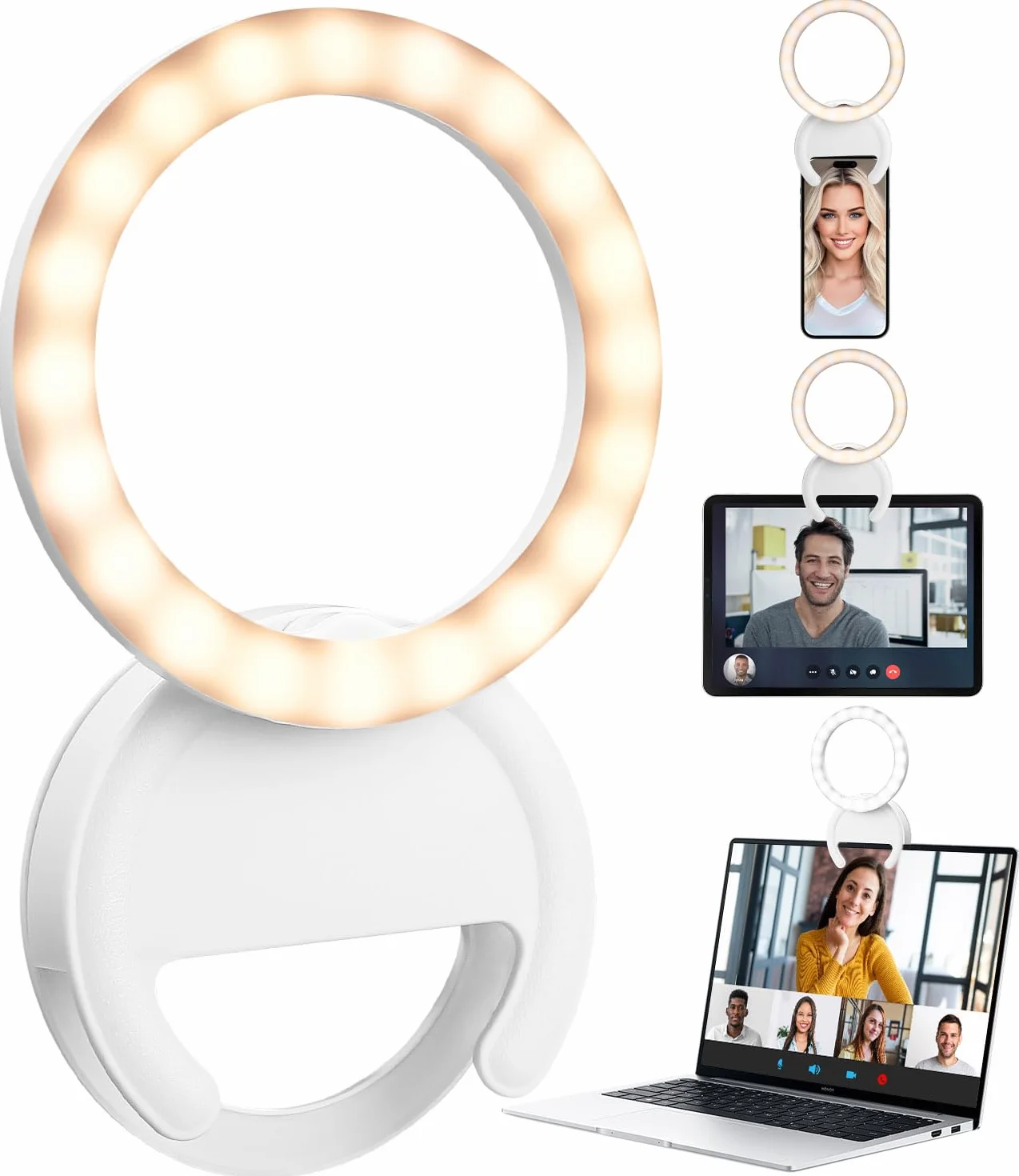 Ring Light Telefono Bianco,Temperatura Colore Regolabile da 3000K a 7000K, 5 livelli di Luminosità Regolabili, Adatto per Selfie, Laptop/Tablet,YouTube, TikTok, Video