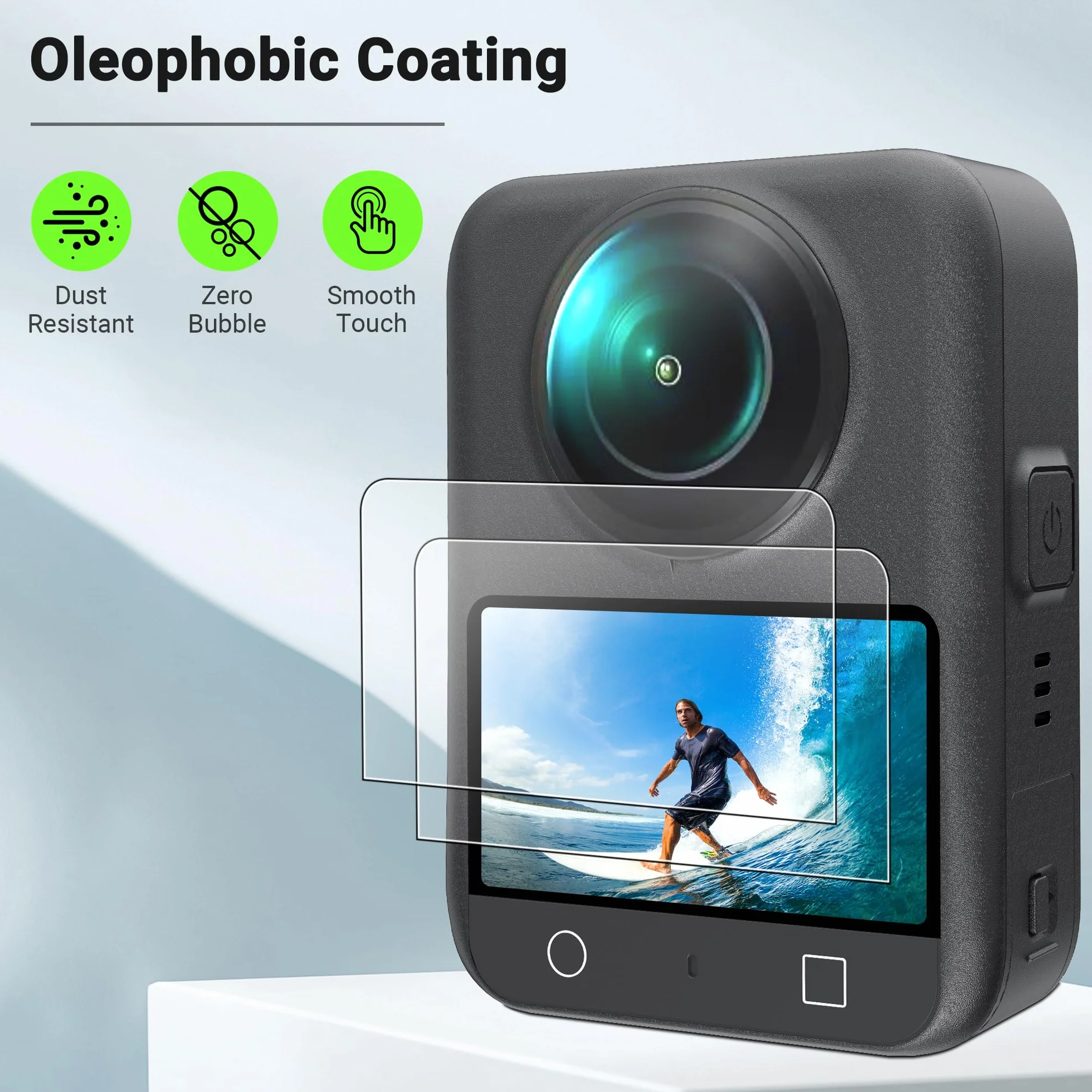 CYNOVA OSMO 360 - Pellicola protettiva per display per DJI OSMO 360, con kit di calibrazione per auto, in vetro temperato durezza 9H, per protezione DJI OSMO 360, OSMO 360, set di accessori (2 pezzi)