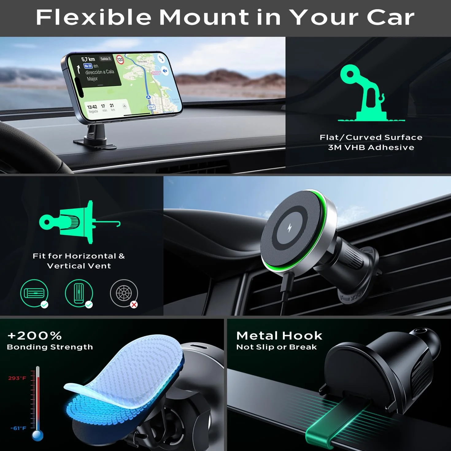 Hinyx Caricatore Wireless Auto Magnetico da, Compatible Con Mag-Safe auto Caricabatterie Senza Fili Supporto Telefono