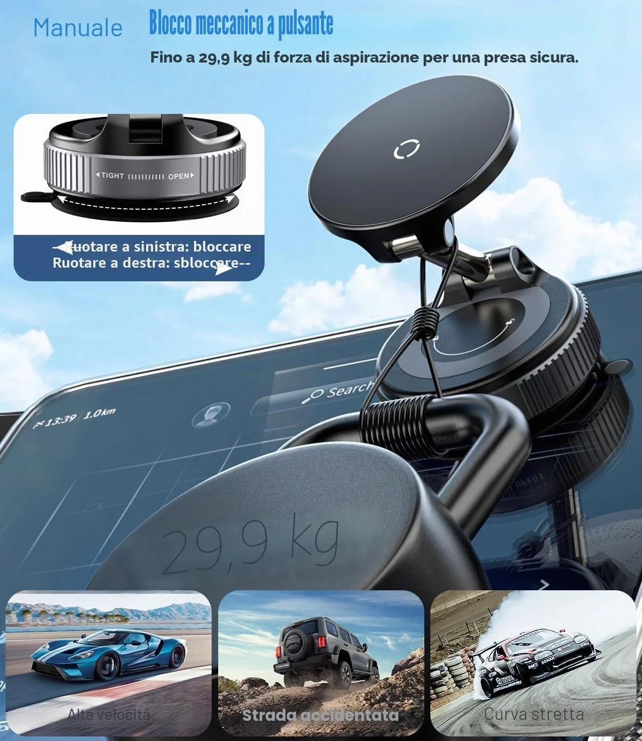15W Ricarica Veloce Magnetico Porta Cellulare Auto [Ventosa a Vuoto] [Pieghevole, Regolabile 360°] Caricatore Wireless Supproto Telefono Auto per MagSafe iPhone 17 16 15 14 13 12 Serie