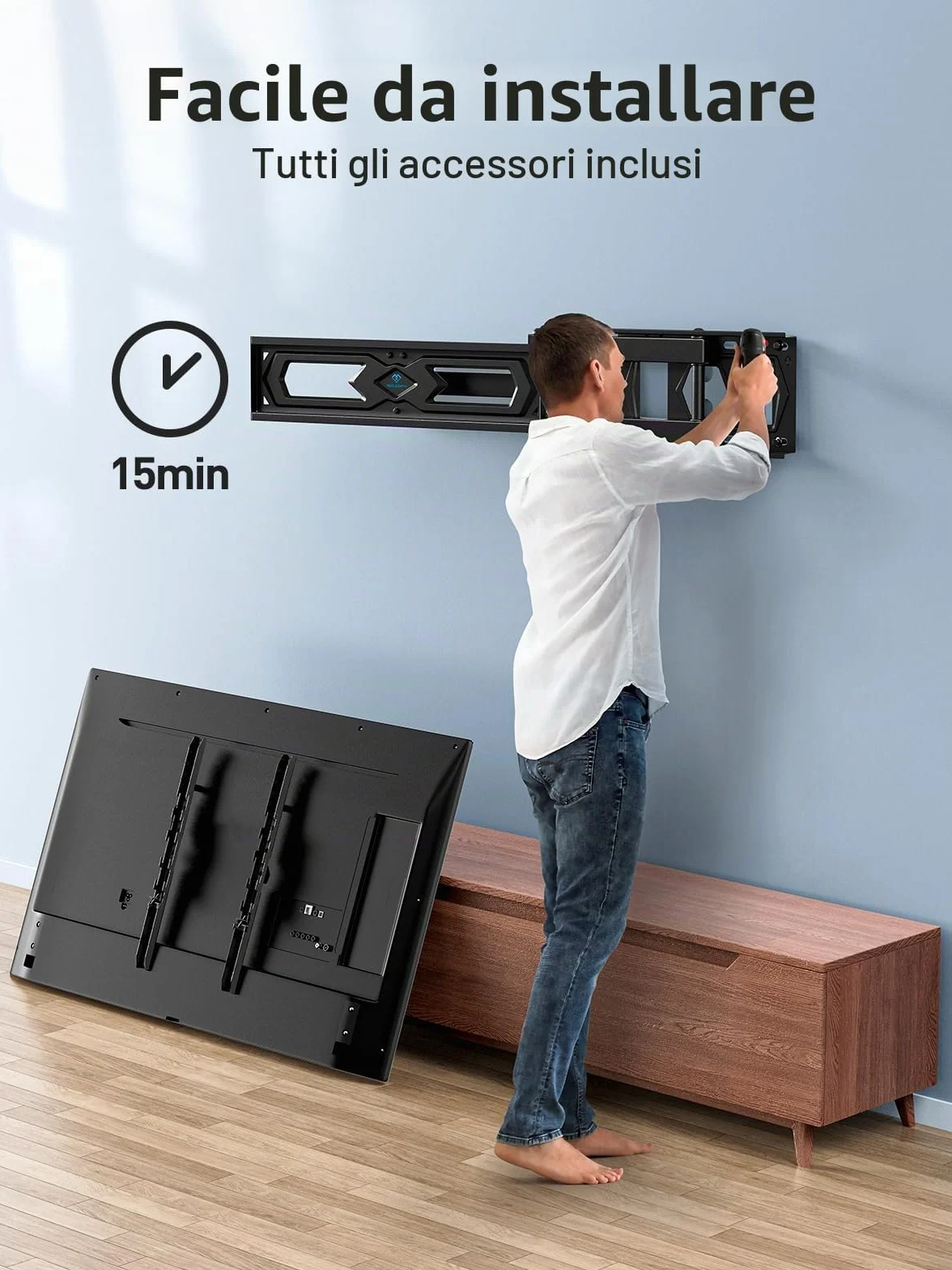 PERLESMITH Supporto TV Parete Girevole Estendibile 26-60 Pollici 40 kg VESA 400x400 mm PSMFK10