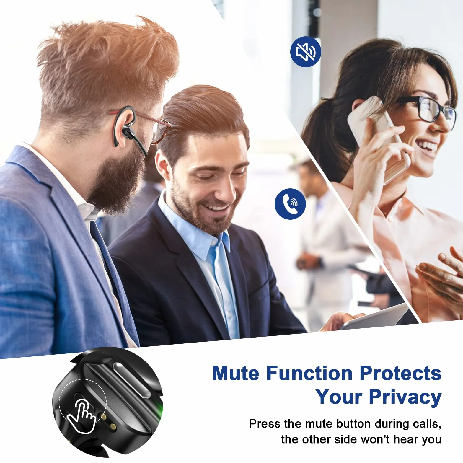 Auricolare Bluetooth, V5.1 Cuffie Wireless, Singolo con Microfono, 70 Ore di Conversazione con Custodia di Ricarica, CVC8.0 Vivavoce Mani Libere con Mute LED per Guida Lavoro Ufficio