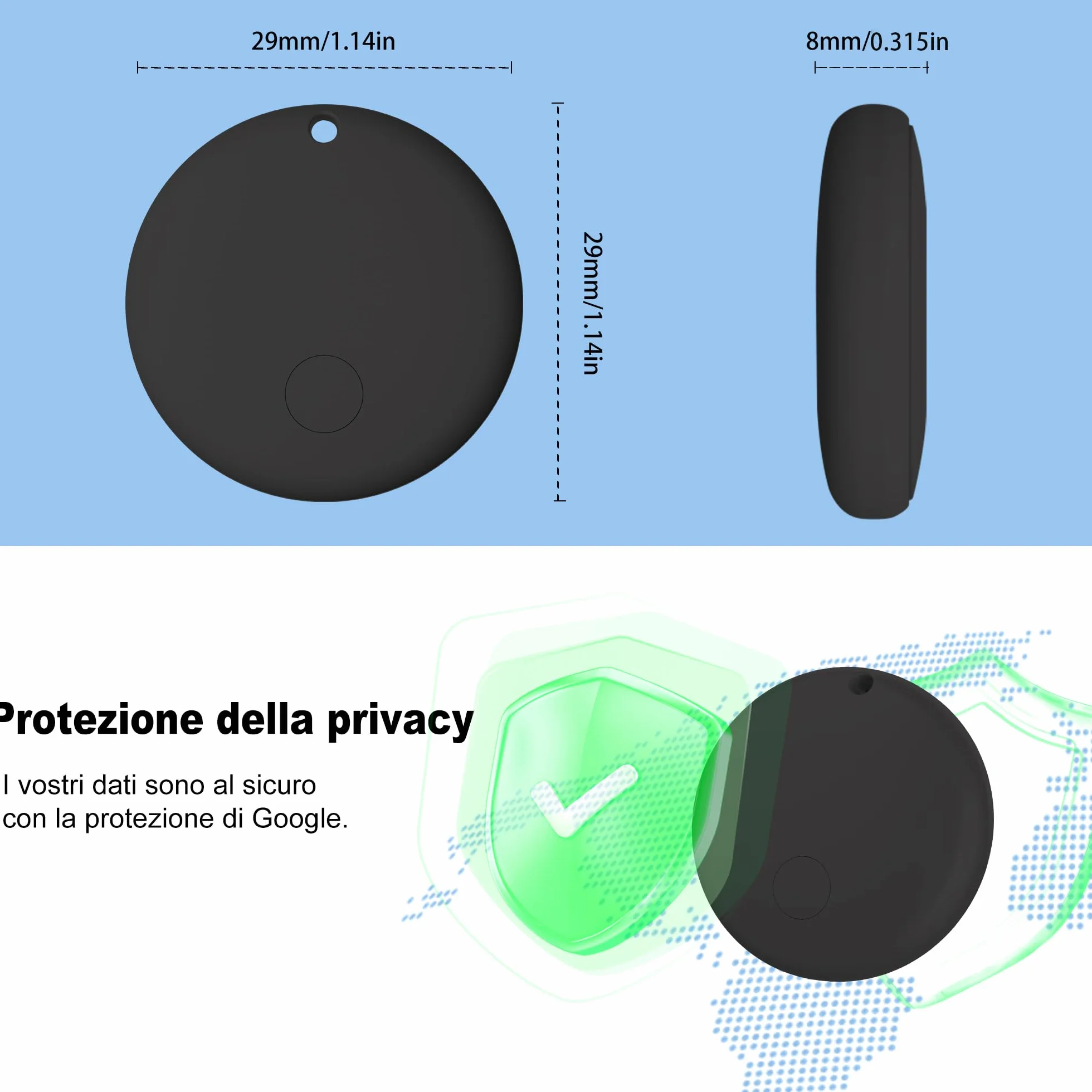 Air Tracker Android Smart Tag Bluetooth Tracker per chiavi bagagli zaini borse nero Confezione da 4
