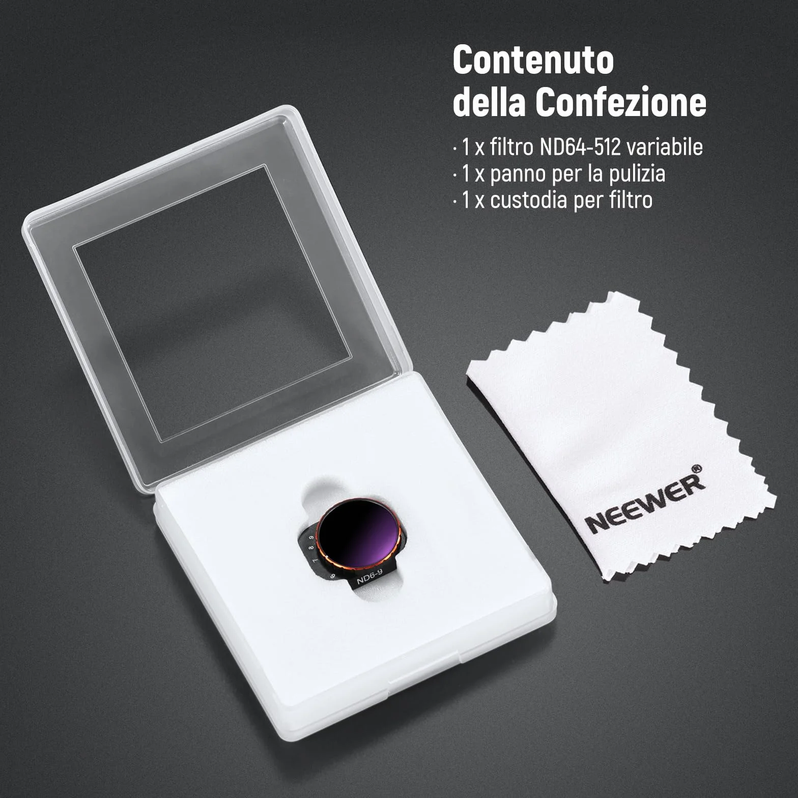 NEEWER Filtro ND Variabile Compatibile con DJI Mini 3 Pro, ND32-512 5-9 Stop a Scatto Vetro Ottico HD Multistrato Telaio Sottile in Metallo per Fotocamera Drone per Video, Accessori Fotografia Aerea