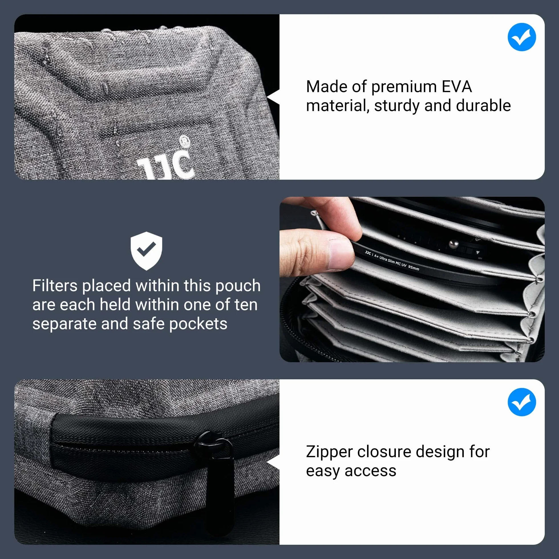 JJC Custodia per filtro per obiettivo fotocamera resistente all'acqua per 10 filtri tondi diametro fino a 95 mm - Fodera Tasche filtro Custodia per il trasporto Scatola con un panno in microfibra
