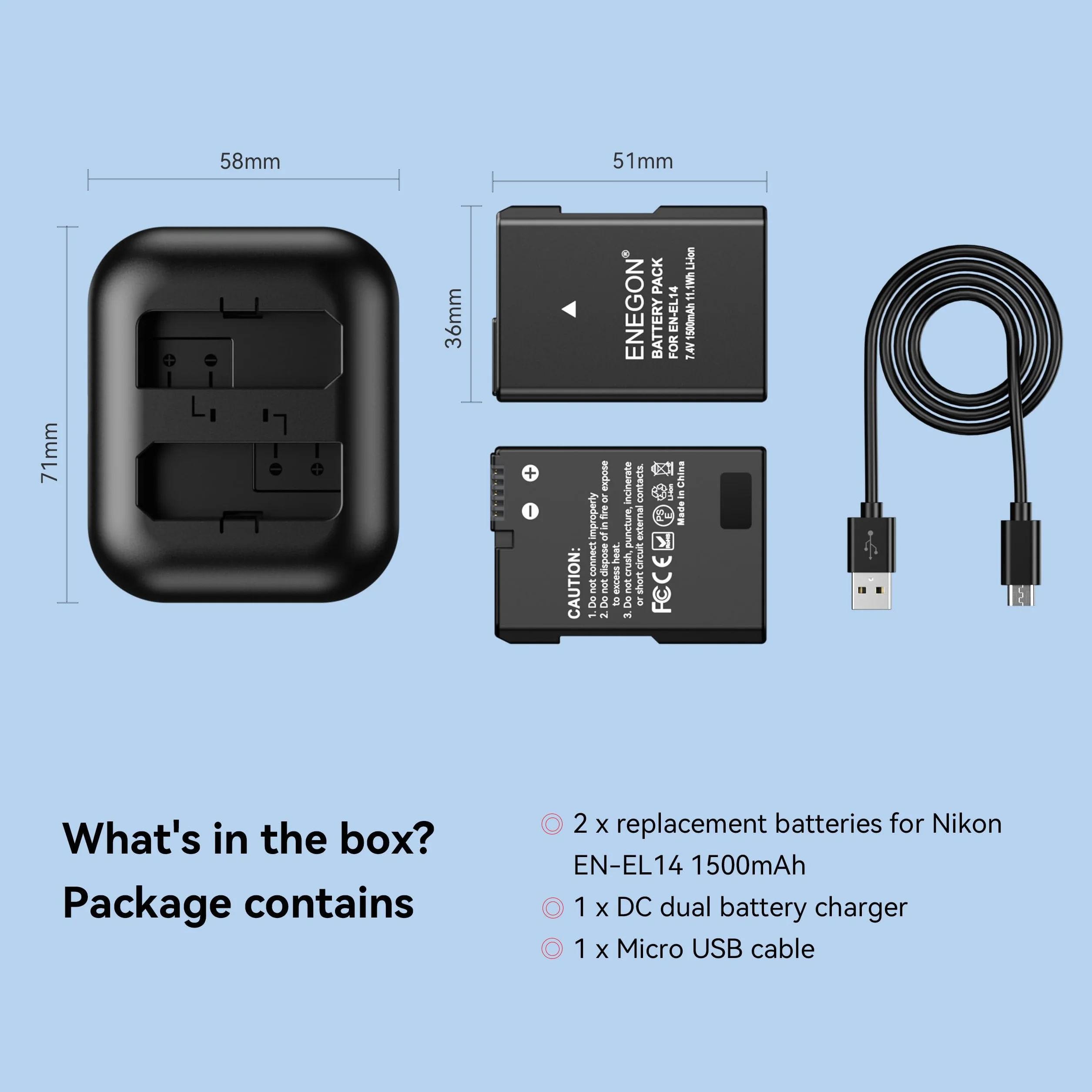 ENEGON EN-EL14 Coppia di batterie oltre caricatore rapido a 2 slot per Nikon EN-EL14/EN-EL14a e DSLR D3100, D3200, D3300, D3400, D3500, D5100, D5200, D5300, D5500, D5600, DF