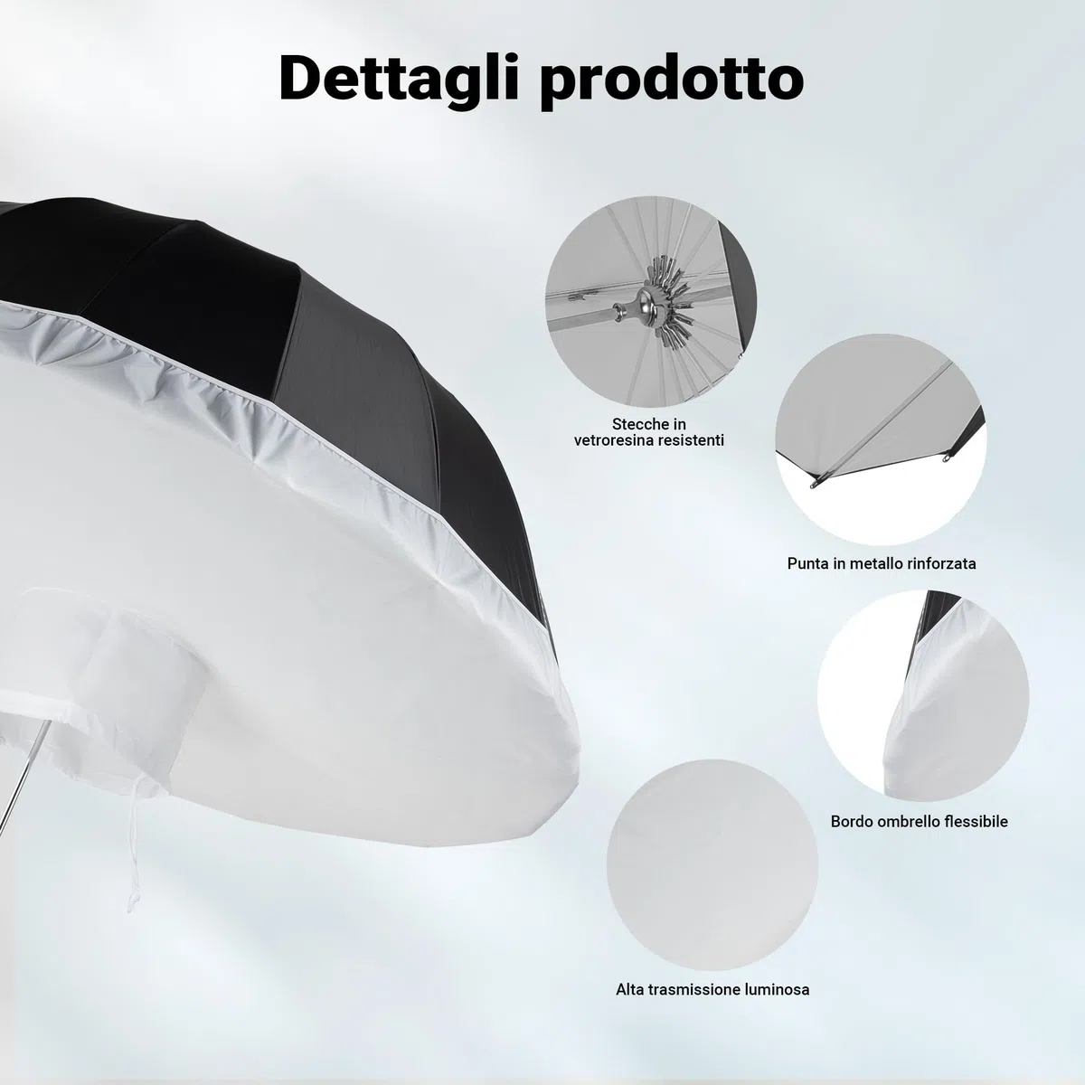 Walimex pro Ombrello fotografico parabolico nero/bianco Ø 105 cm + diffusore – Set di modellatori di luce per fotografia e videografia