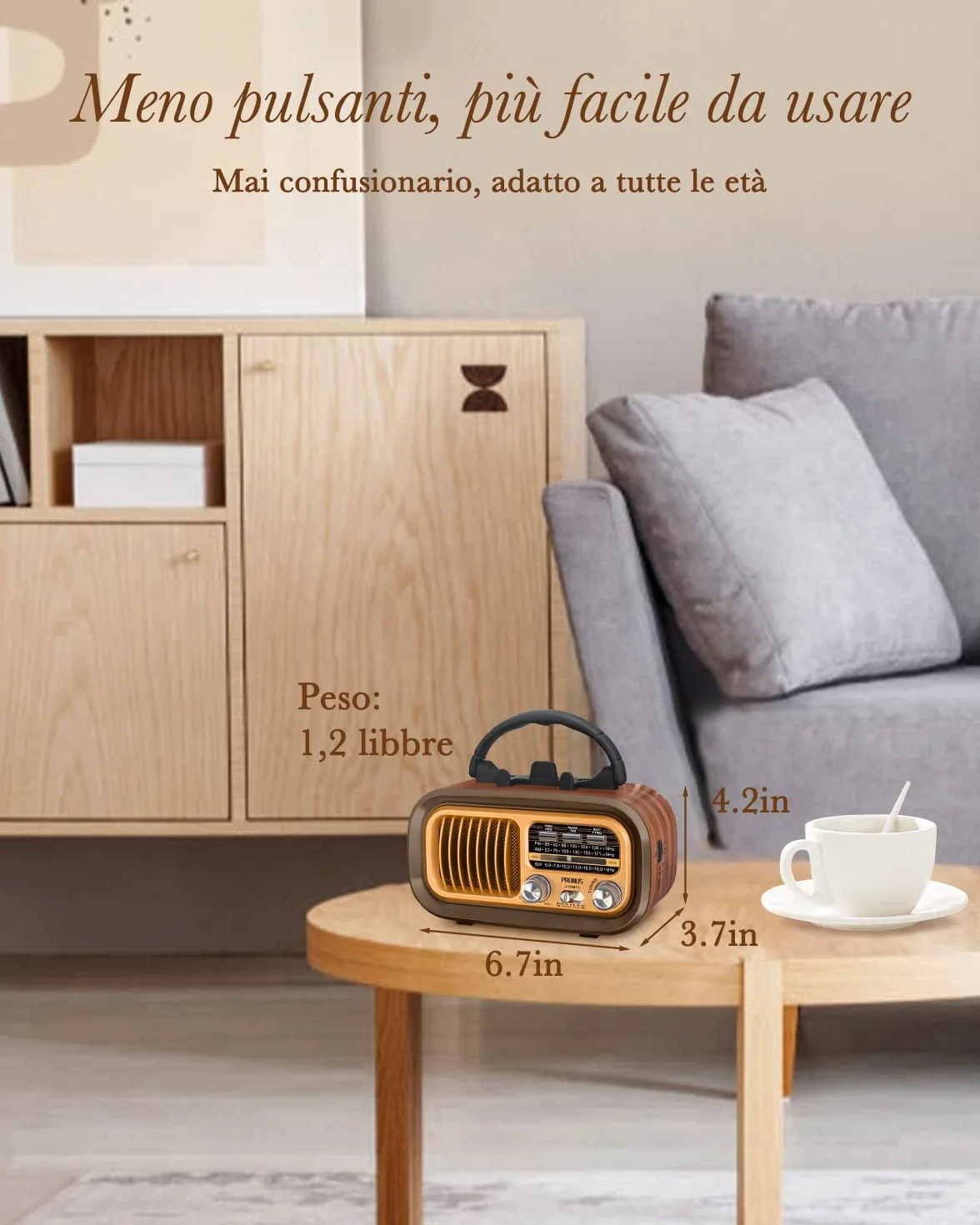 PRUNUS J-150 Radio Portatile Vintage FM/AM/SW Bluetooth Solare Ricaricabile
