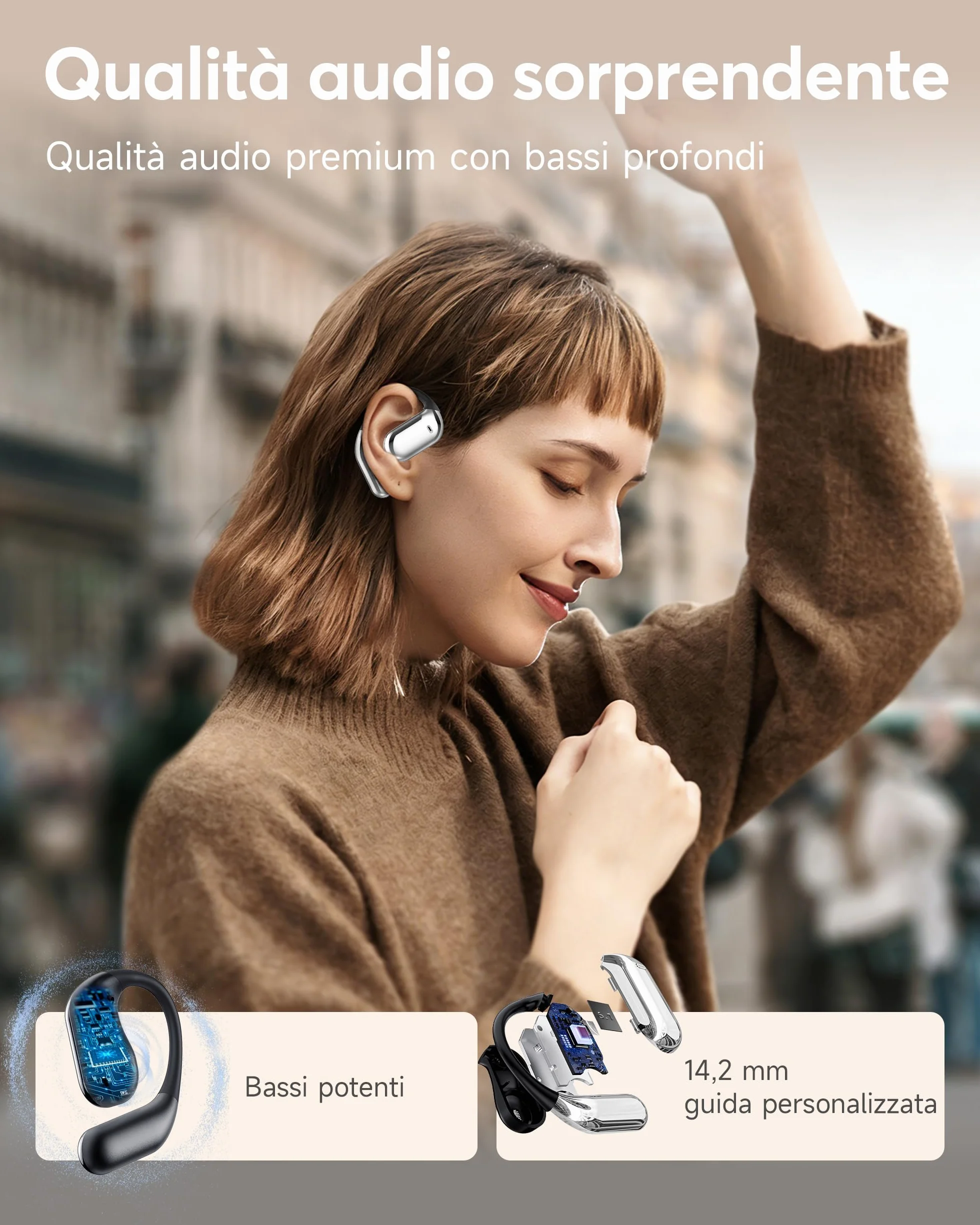 Cuffie Bluetooth Auricolari Bluetooth 5.4, Sport Cuffiette Wireless, Cuffie Open Ear 48 Ore di Riproduzione, Cuffie Senza Filo HiFi Stereo IP7 Impermeabili, Auricolare Bluetooth per iOS & Android