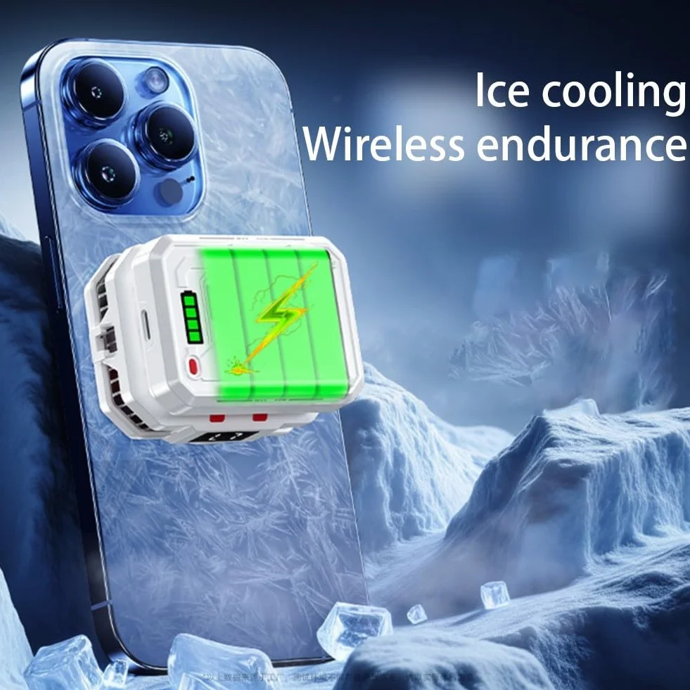 Raffreddamento magnetico per telefono cellulare, ventola di raffreddamento con batteria ricaricabile, display di potenza di raffreddamento veloce (3000 mAh)