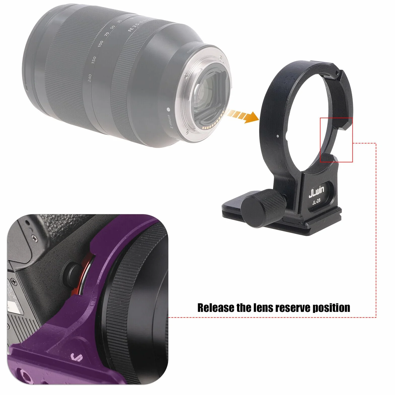 Hersmay Fascetta per treppiede in metallo da 61 mm per obiettivo Sony FE 24-240 mm f/3.5-6.3 OSS, 24-105 mm f/4 G OSS, 16-35 mm f/2.8 GM, 24-70 mm f/2.8 GM, 35 mm f/1.4 ZA, FE 28-70 mm F3.5-5.6 mm