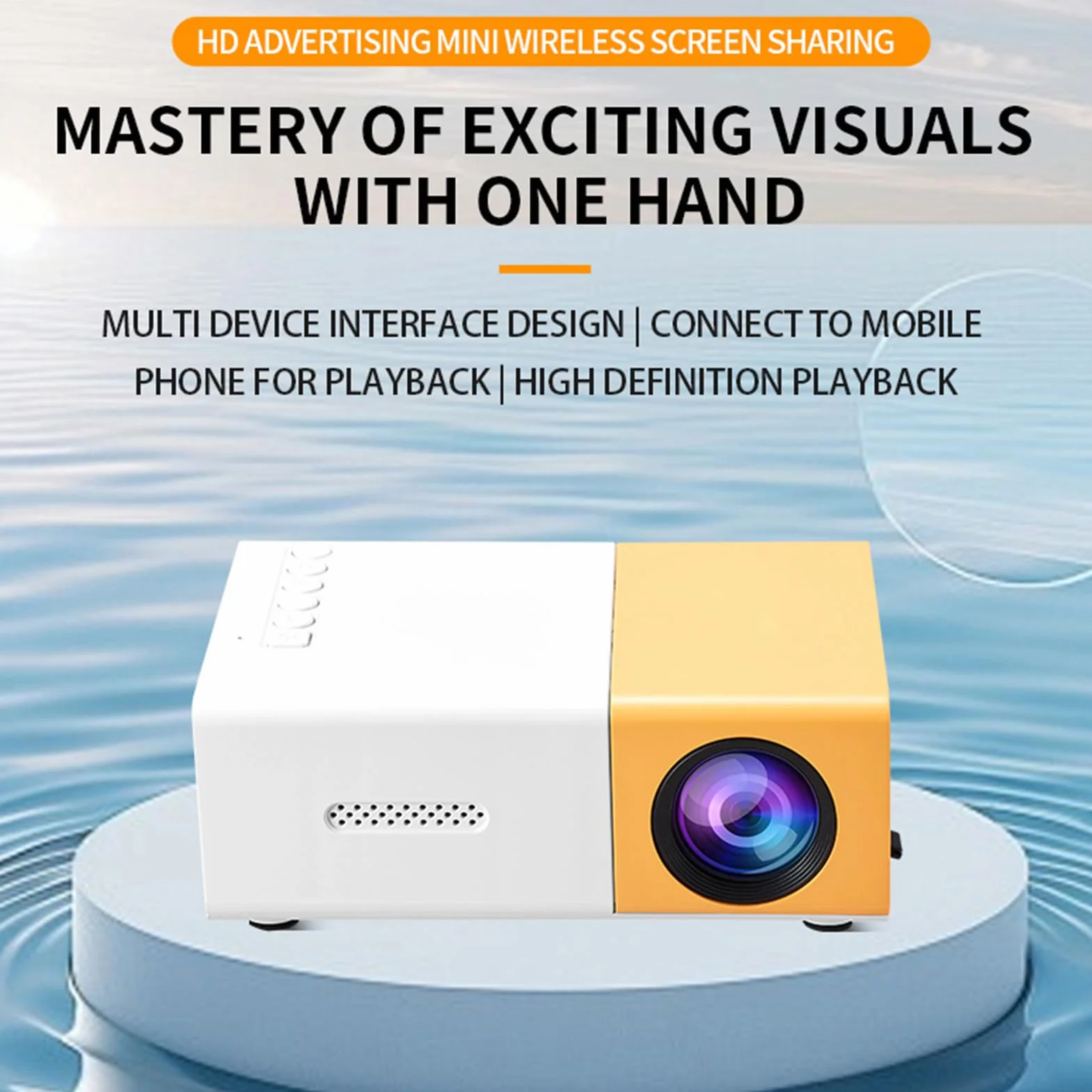 PUSOKEI Mini Proiettore, Proiettore Video Full HD 1080p con luminosità 100SI 6000LM, Correzione Automatica, Messa a Fuoco Manuale, Compatibile con IOS/telefono Android/HDMI/USB/TV