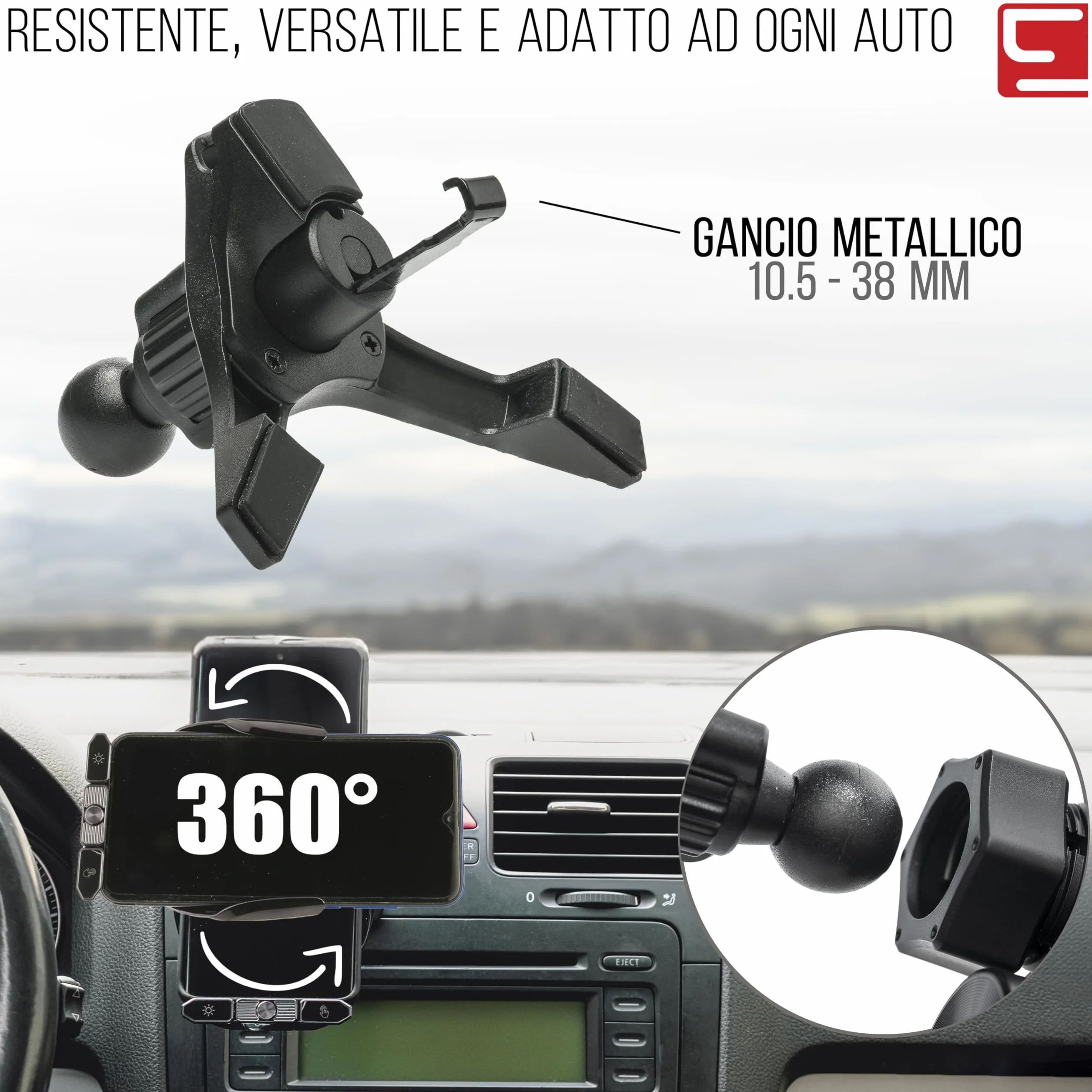 ALEMY DIGITAL Caricatore Wireless Auto, Porta Cellulare Auto, Supporto Telefono Per Auto Universale Con Ricarica e Auto Bloccaggio Con Rotazione Di 360°