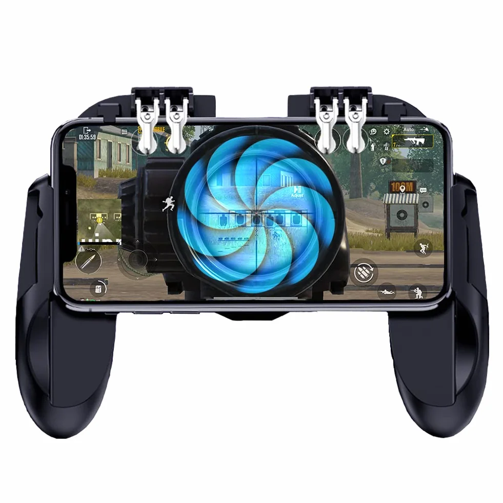 Mobile Controller con Fan Ventola Raffreddamento, Joystick Smartphone Trigger 6 Finger Gamepad L1 R1 L2 R2 per PUBG COD Compatibile con Telefono Cellulare iPhone iOS Android