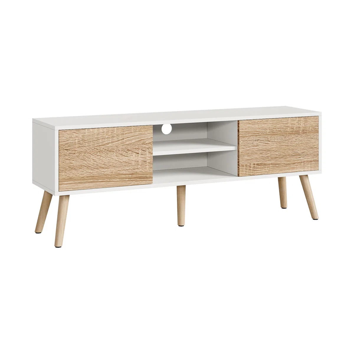 [en.casa] Mobile Porta TV a 2 Ante e Ripiani Aperti Supporto Televisore con Scomparti Chiusi Tavolo Basso Contenitore per Soggiorno Studio Corridoio 120x30x47 cm - Bianco/Effetto Rovere