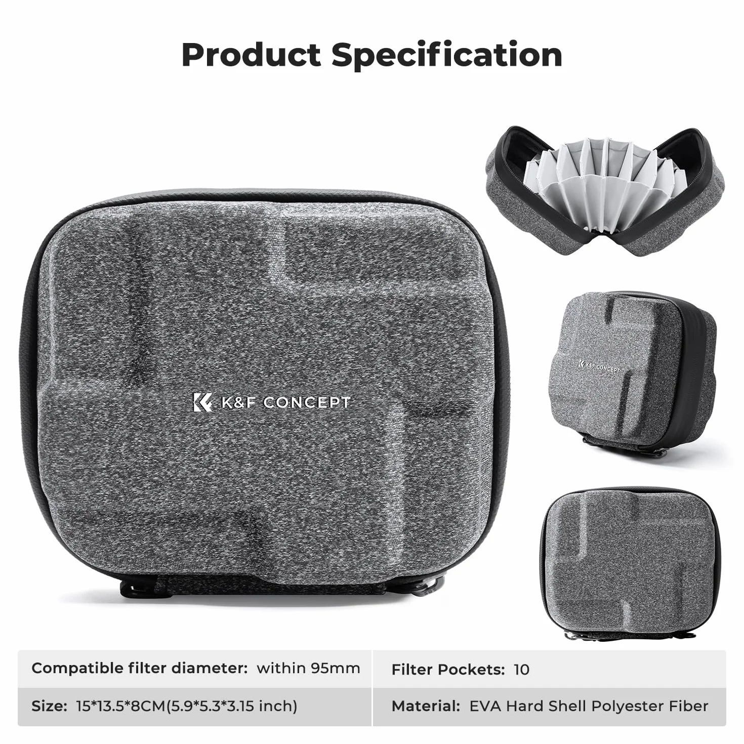 K&F CONCEPT Custodia per Filtri 10 slot, Guscio rigido in EVA antiurto Borsa per Fotocamere Fotografico Obiettivo Filtri