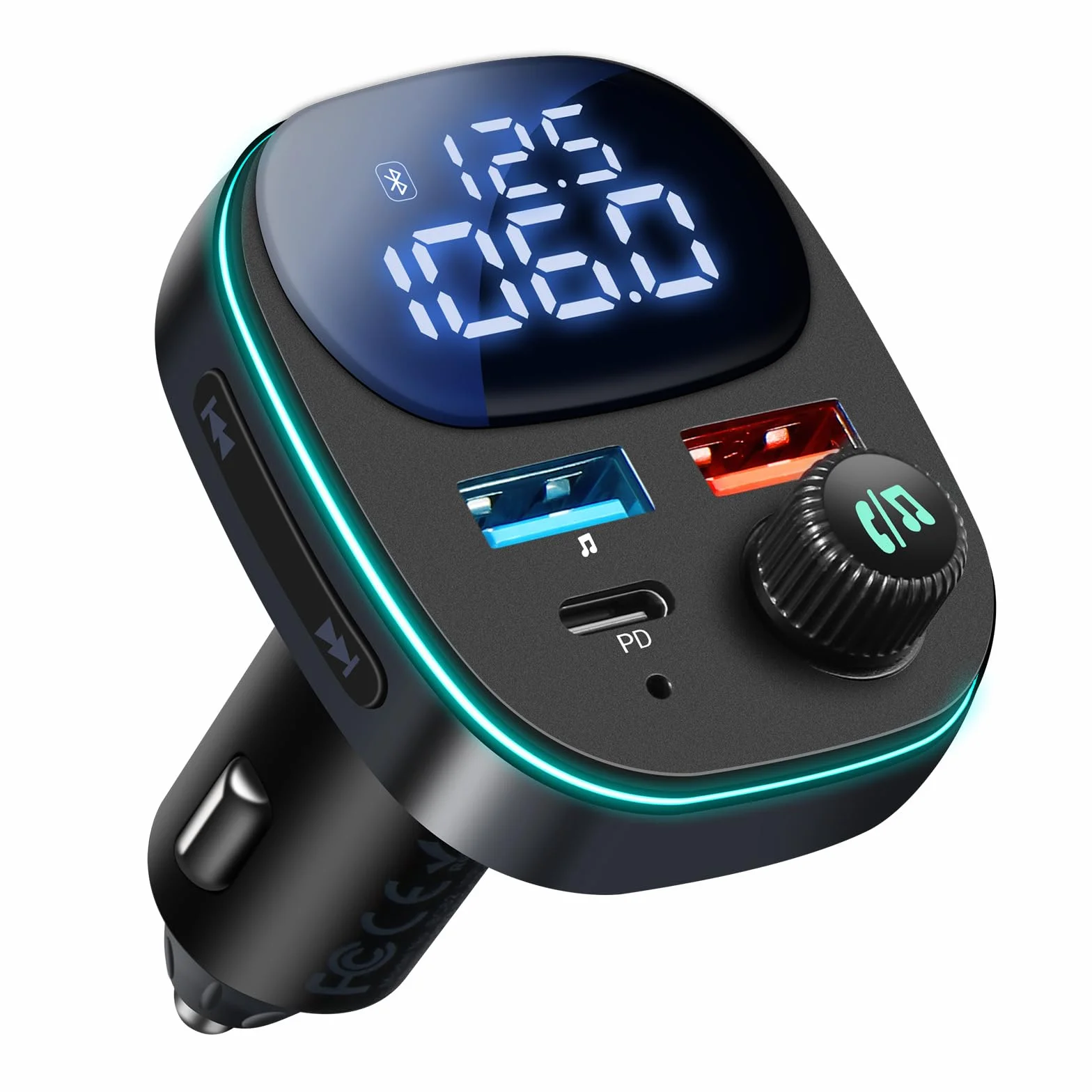 Hoppac Trasmettitore Bluetooth 5.3 Per Auto, PD 30W & QC 3.0 Adattatore Bluetooth Auto Per La Ricarica Rapida, Display LED,Per Ascoltare Musica e Telefonare in Vivavoce