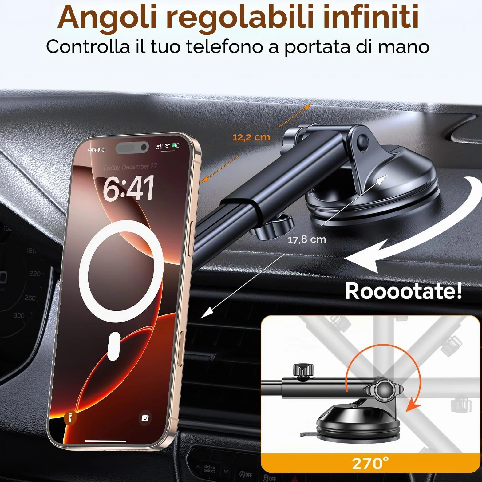 Porta Cellulare Auto Magsafe,Supporto Magnetico Cellulare Auto Ventosa【2025 Ventose Aggiornate】Portacellulare auto Universale Portatelefono da Automobile per iPhone 17 Pro16 15 14 13,Tutti Smartphone