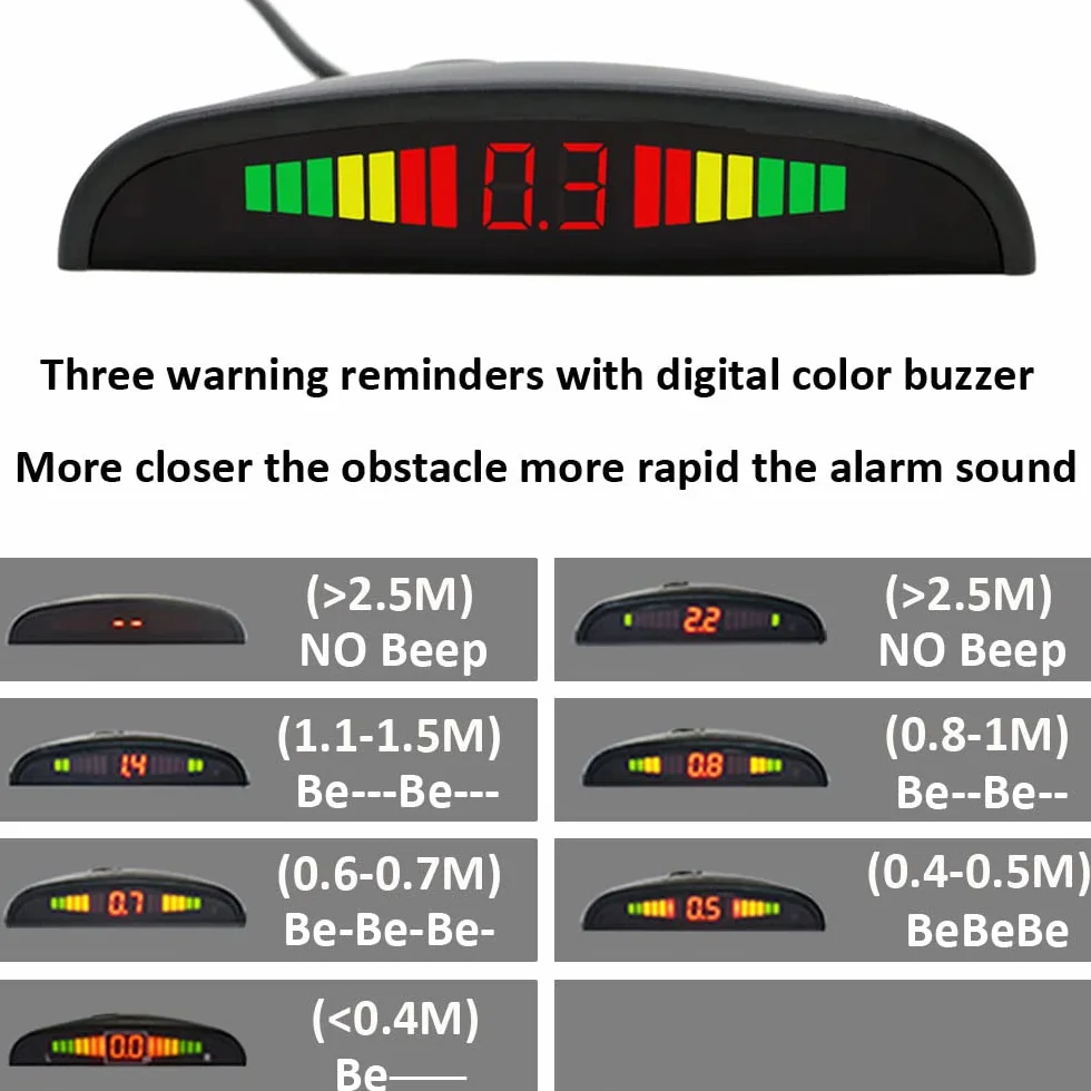 Auto Sensori di Parcheggio 4 Sensore Posteriore Parcheggio Kit Sistema Radar Parcheggio in Retromarcia Allarme Sonoro Distanza LED Display Radar Inverso Rosso
