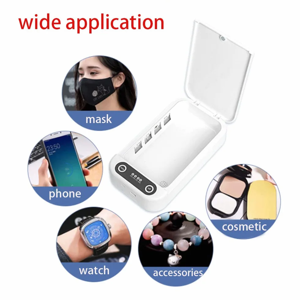 TopHomer Scatola disinfettante per luce UV, Scatola per la pulizia della maschera delle chiavi del telefono cellulare, funzione di aromaterapia, ricarica USB, bianco