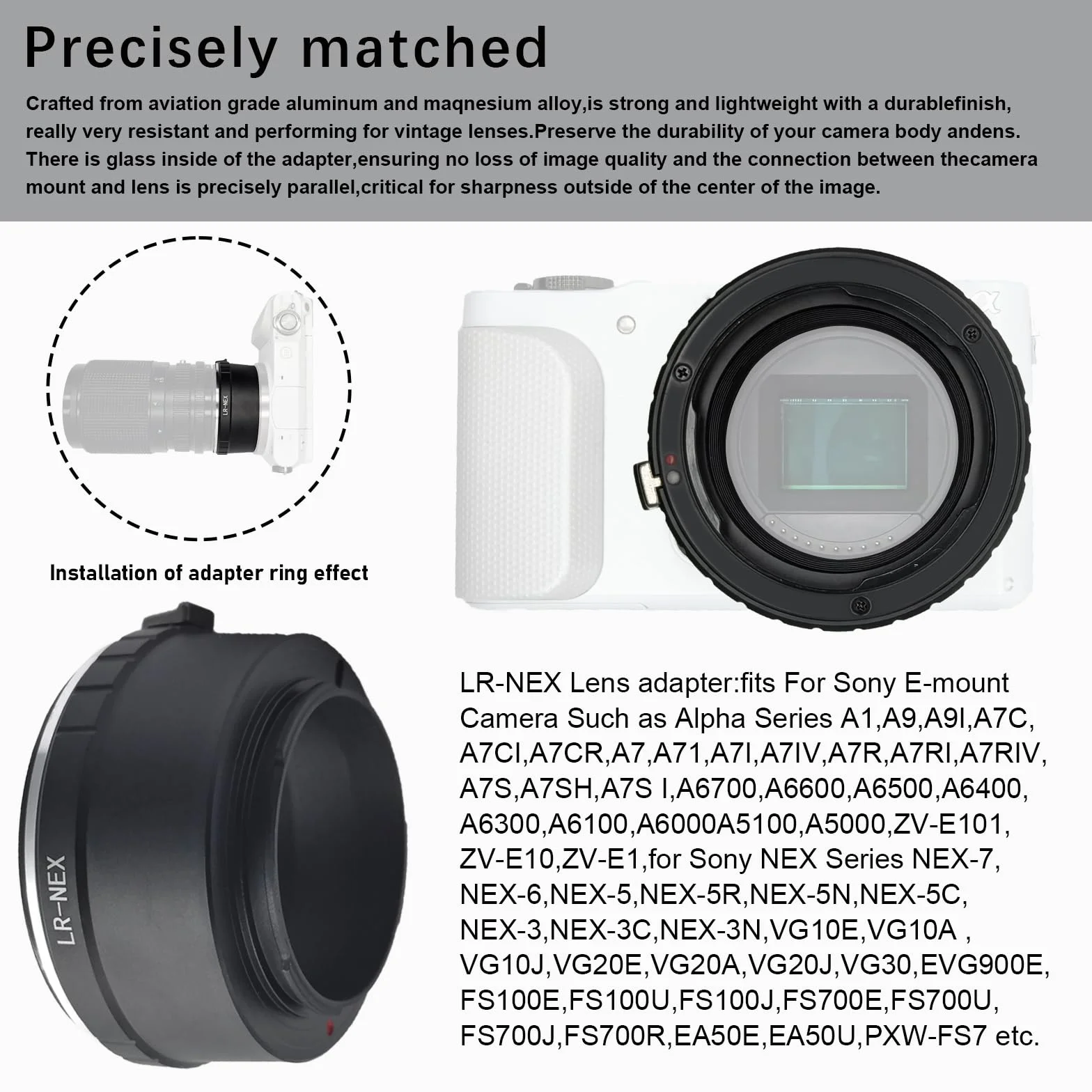 LR-NEX - Adattatore per obiettivo Leica L/R, compatibile con fotocamera E-mount, NEX-3, NEX-C3, NEX-F3, NEX-3N, NEX-5, NEX-5N, a3000, a7, a7S, a7R, a7II, a7RII; LR to NEX Lens Adapter