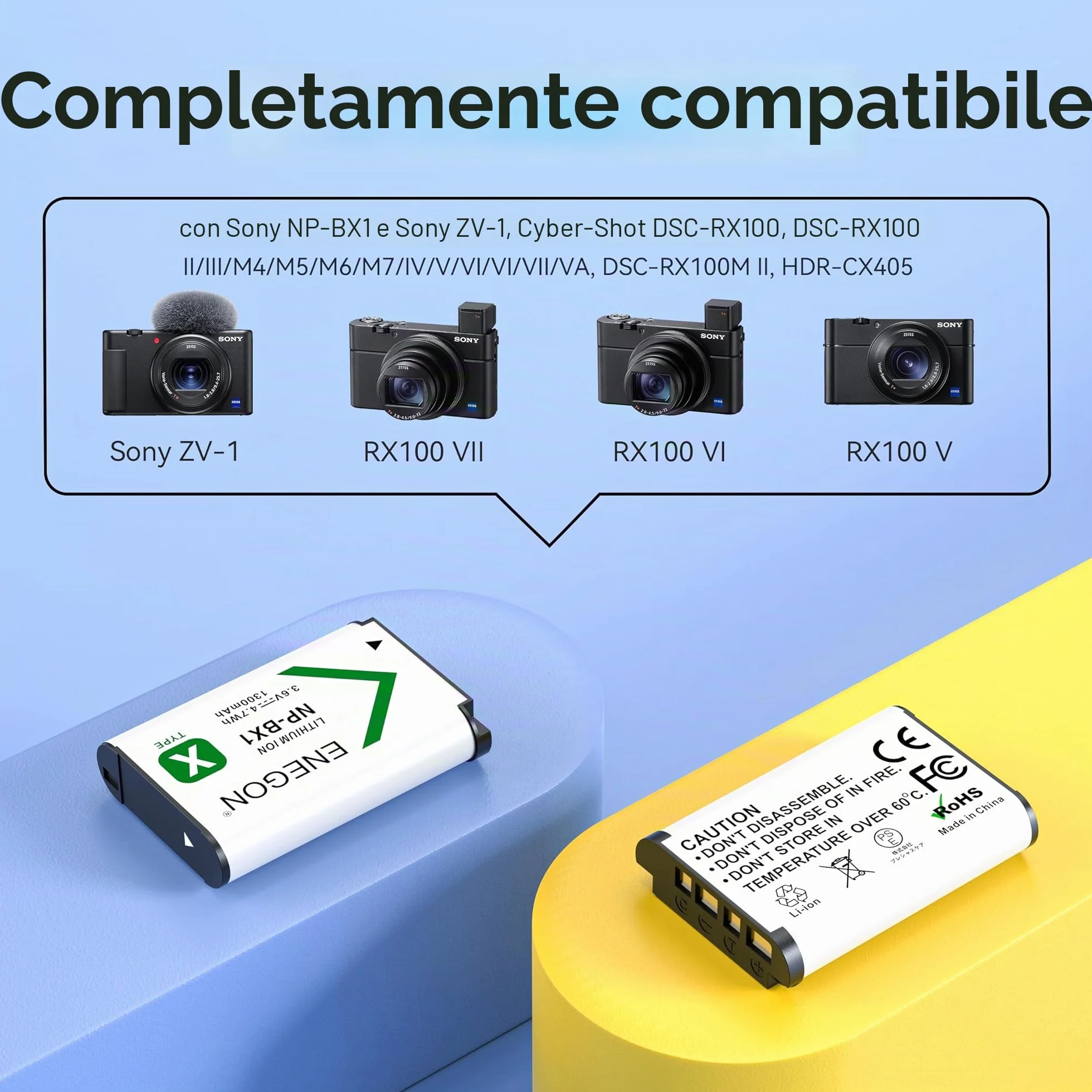 ENEGON NP-BX1 Kit Batteria (1300mAh Pacco da 2) e Caricatore LCD Compatibile con Sony NP-BX1, Sony ZV-1, Cyber-Shot DSC-RX100, DSC-RX100 II/III/M4/M5/M6/M7/Ⅳ/Ⅴ/Ⅵ/Ⅶ/VA, DSC-RX100M II, HDR-CX405