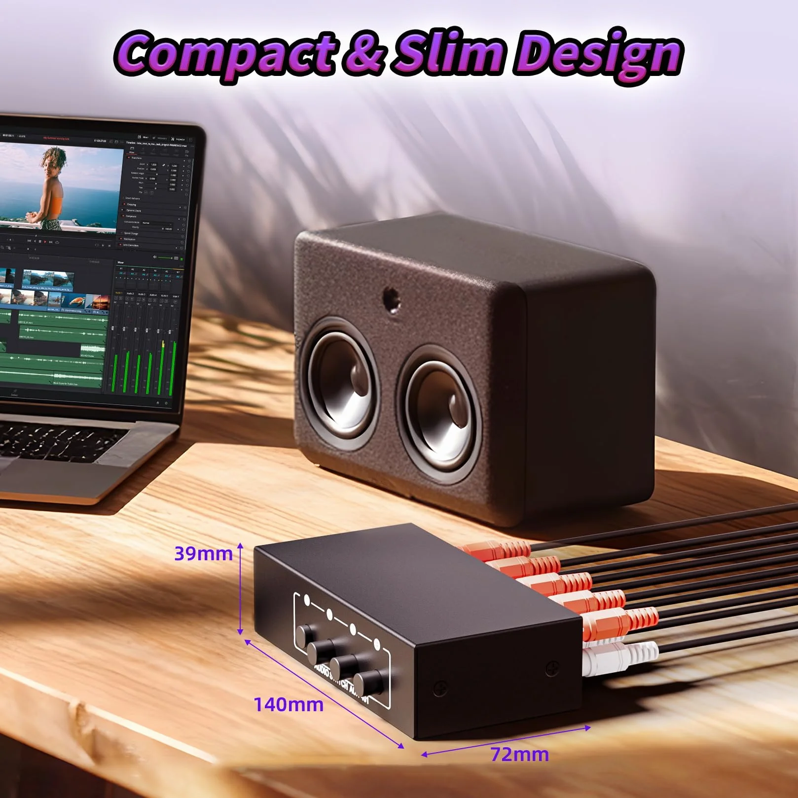Interruttore audio AUX + RCA L/R da 3,5 mm, 4 in 1 uscita, bidirezionale, selettore audio stereo BolAAzuL 4 x 1 passivo a/b analogico, nessun bisogno di alimentazione