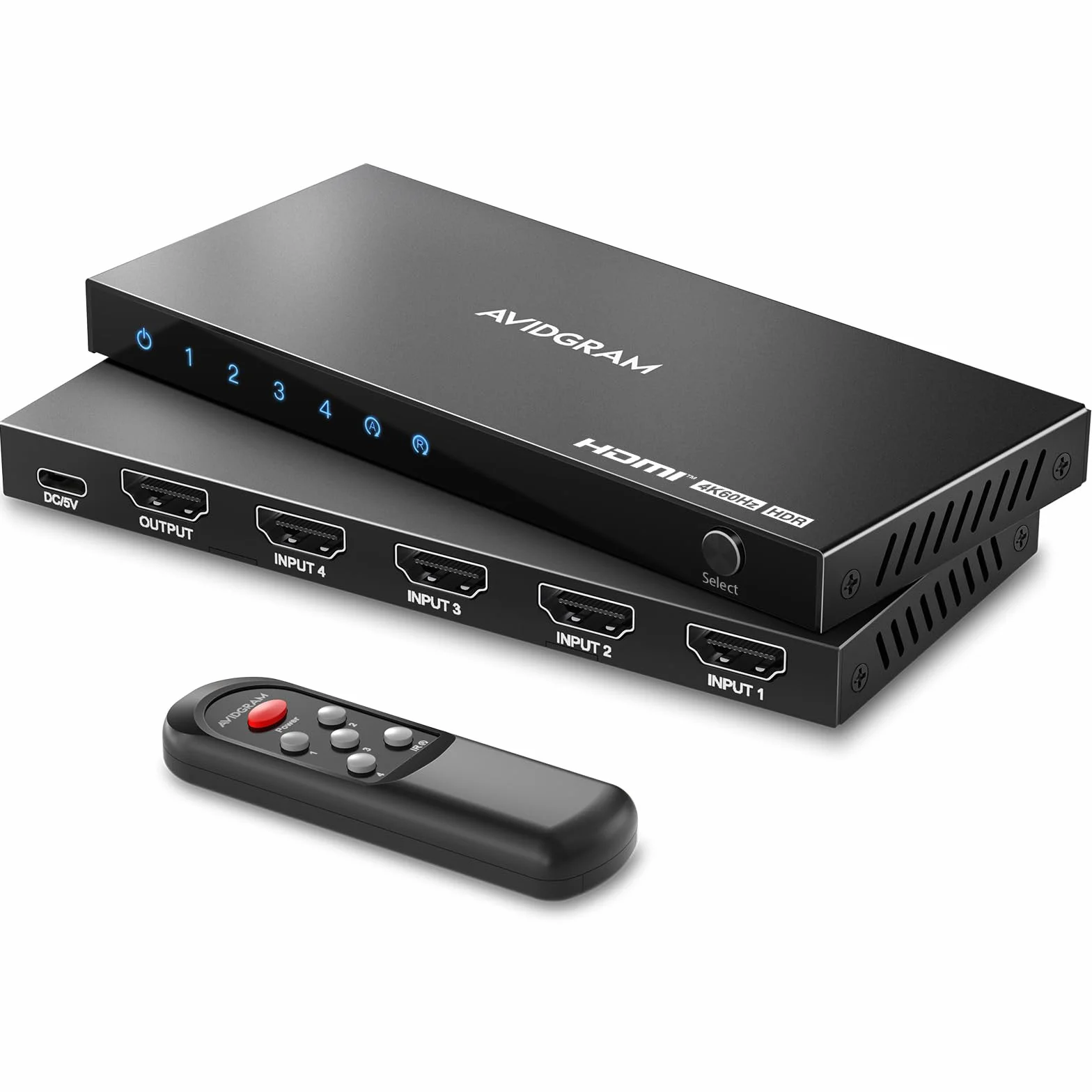 AVIDGRAM Switch HDMI 4K 60Hz 2.0 Selettore 4 In 1 Out con Telecomando IR HDCP 2.2 HDR10 18 Gbps