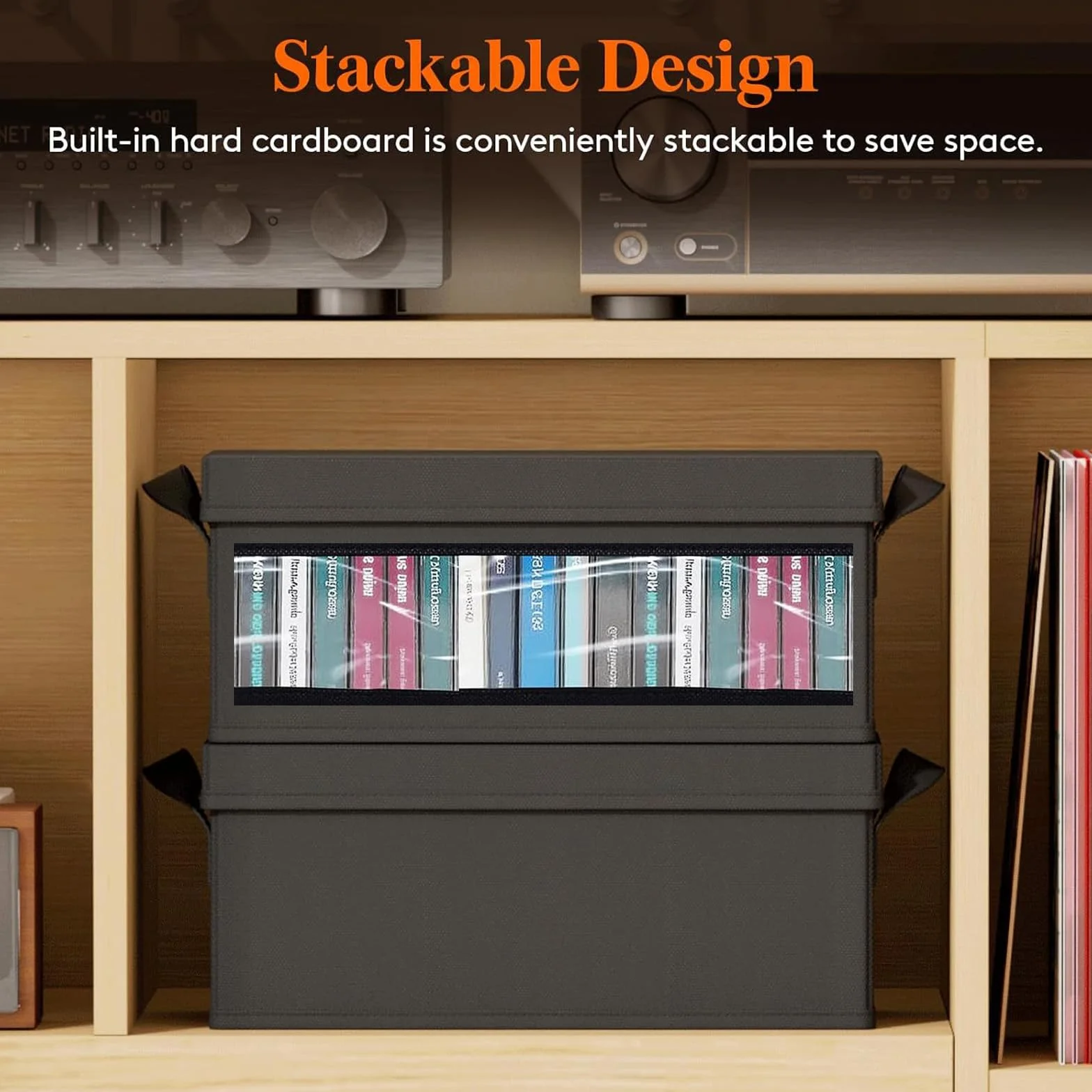 Scatola Porta CD con Coperchio,porta cd portatile Con finestra di visualizzazione,Contenitori Impilabili con Coperchio Pieghevole per 32 CD per Casa e Auto, Nero