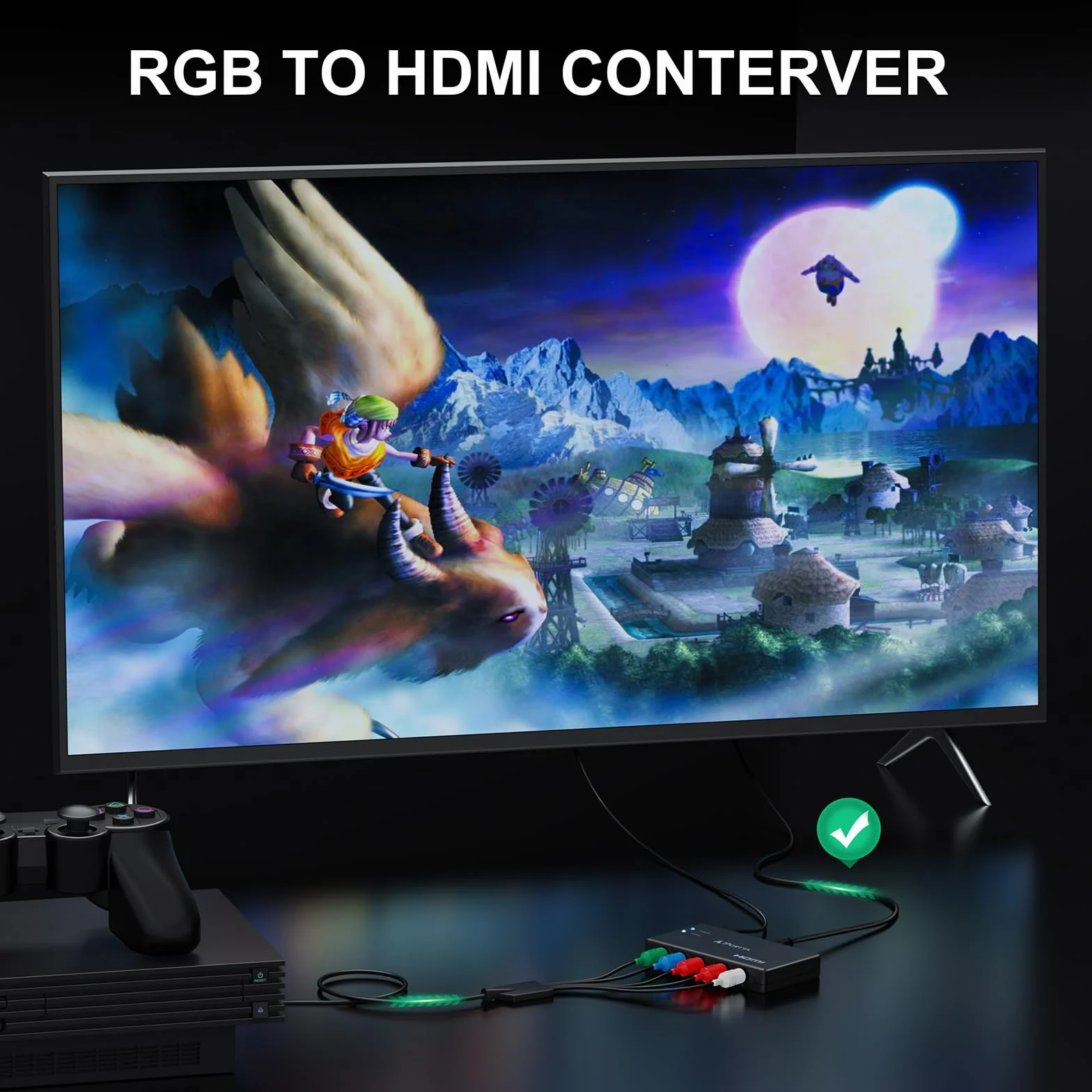 PORTTA Convertitore da Componente a HDMI, Adattatore Video RGB/YPbPr/5 RCA a HDMI, 1080p 60Hz, per PS2 PS3 Xbox 360