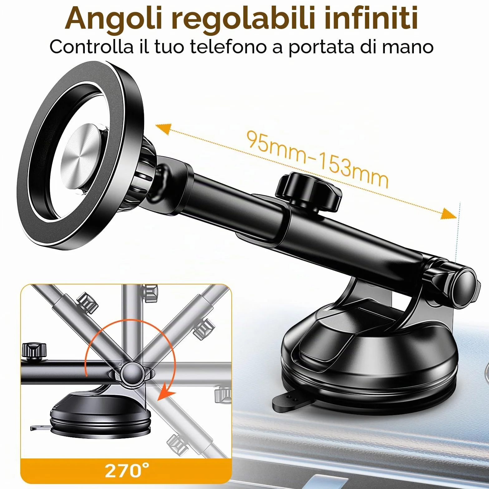 Porta Cellulare Auto Magsafe,Supporto Magnetico Cellulare Auto Ventosa【2025 Ventose Aggiornate】Portacellulare auto Universale Portatelefono da Automobile per iPhone 17 Pro16 15 14 13,Tutti Smartphone