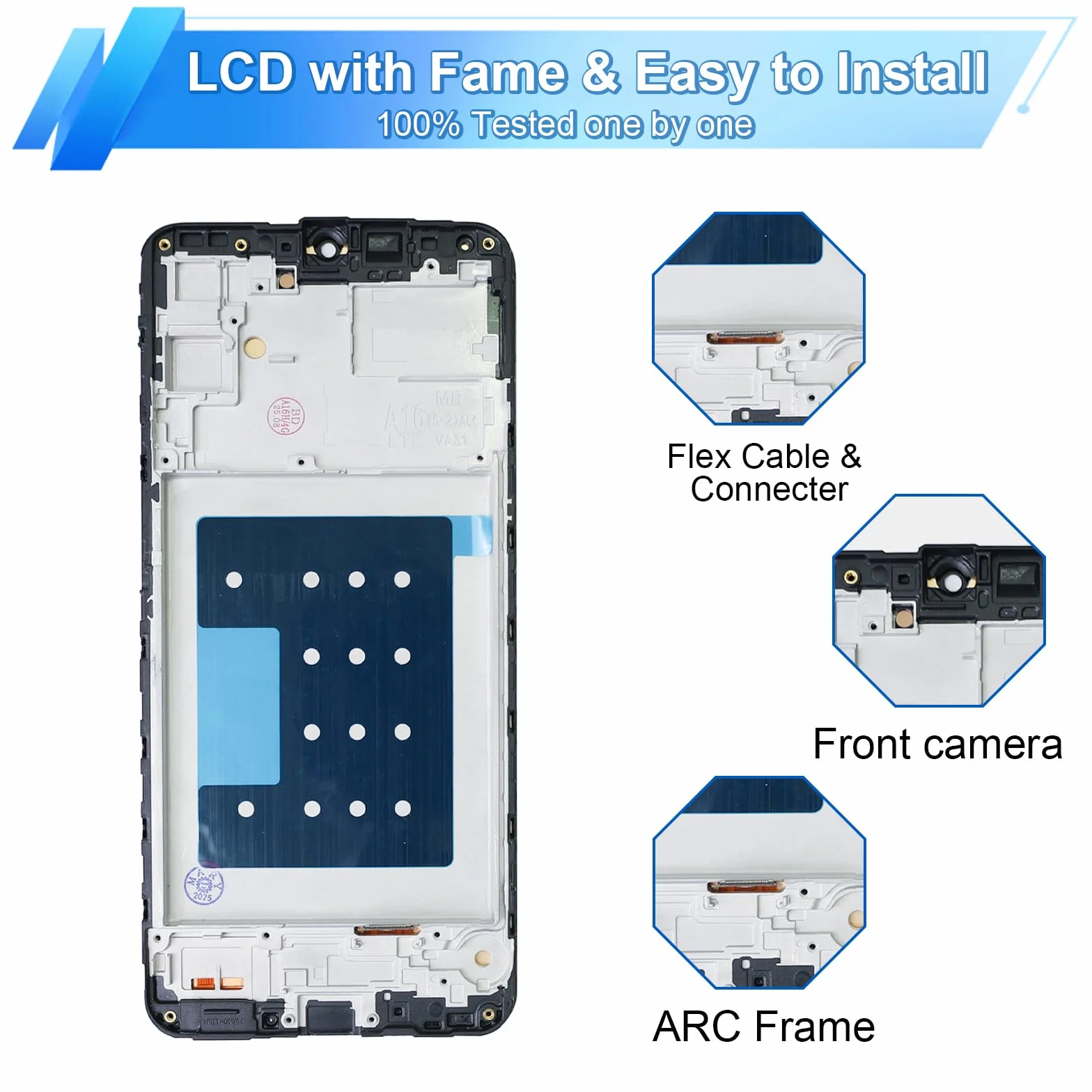 Dinow Schermo per Samsung Galaxy A16 4G SM-A165F, SM-A165M, Schermo di Ricambio per Samsung Galaxy A16 LCD Touch A165 Digitalizzatore con cornice (con strumento di riparazione)