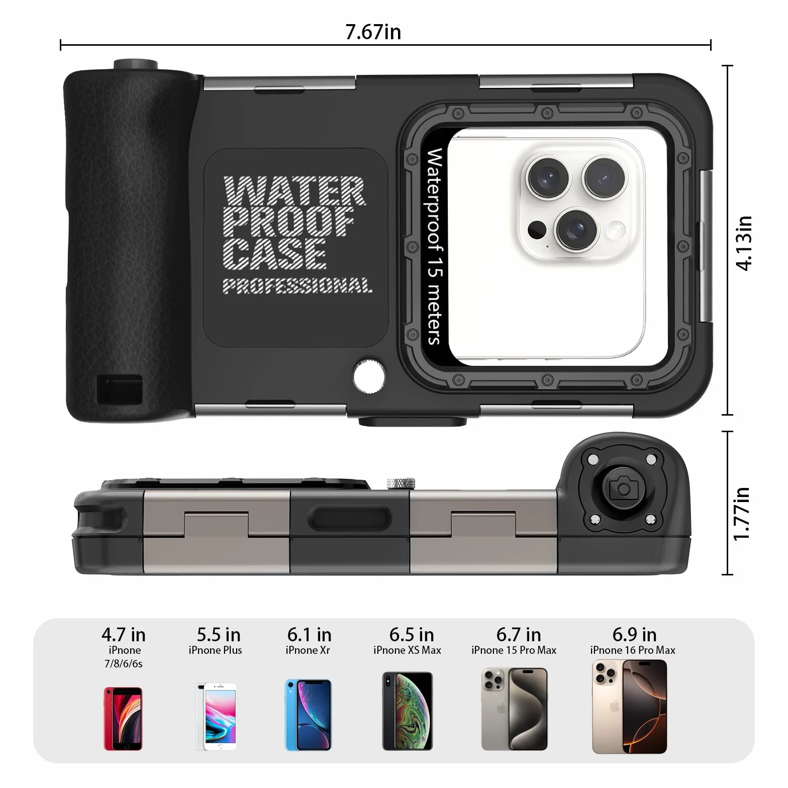 Custodia subacquea impermeabile per snorkeling e immersioni per iPhone 16/15/14/13/12/11 Pro Max 15m/50ft Custodia impermeabile professionale per immersioni subacquee Custodia per foto e