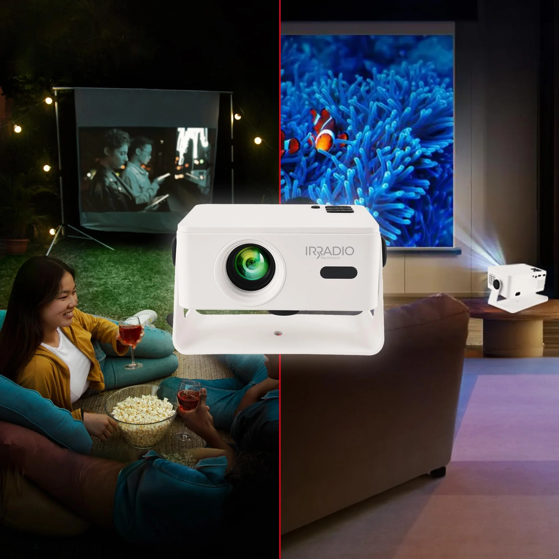 IRRADIO Videoproiettore Smart Full HD 150 ANSI Lumen | Mini Videoproiettore 4K Supporto Full HD 1080P con Android 13 e Auto Focus - Accesso diretto all'App Streaming e WiFi Dual Band