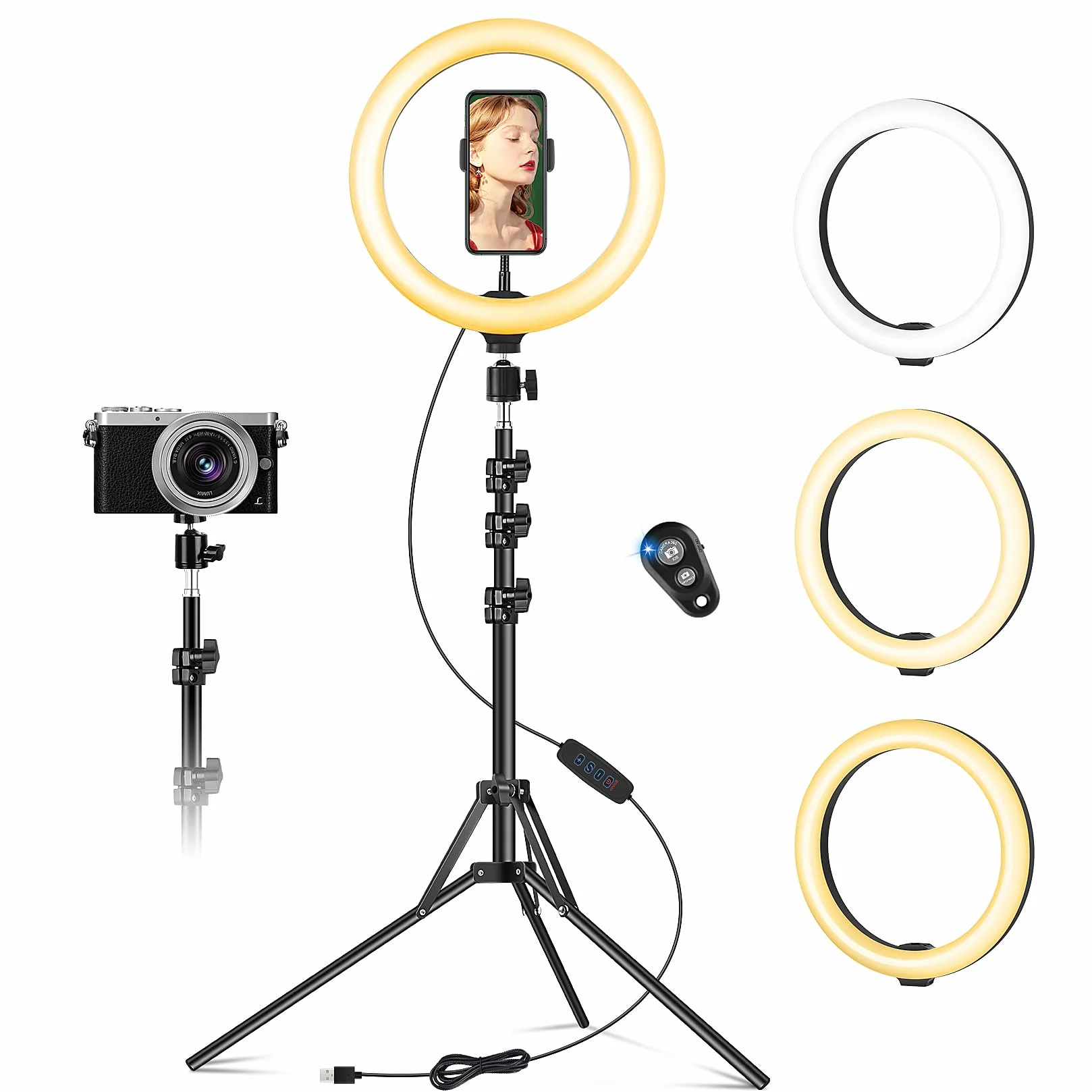 Ring Light 10" con Treppiede, Luce ad Anello LED dimmerabile con Telecomando Wireless per Fotografia, YouTube, Videoconferenze