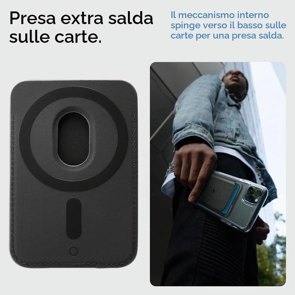Spigen Valentinus Magfit Portafoglio (2 carte) MagSafe Wallet Magnetico Portacarte Compatibile con iPhone 17/16/15/14/13/12 Modelle, Accessori MagSafe - Nero
