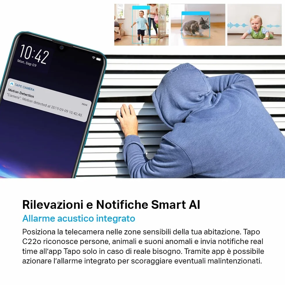 Tapo C220 Telecamera Wi-Fi Interno 2K 4MP QHD, Videocamera Sorveglianza, 360º Horizontal, Panoramica e iInclinazione, Visione Notturna, MicroSD fino a 512GB, Alexa, Google Assistant