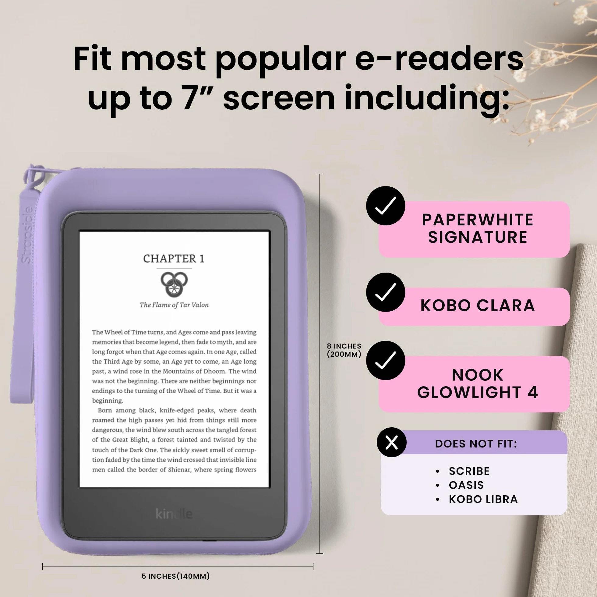 Strapsicle Silicone Pochette per Kindle e-reader, borsa multiuso per telefono, portafoglio e chiavi, adatta per Kindle 6", Kobos, Nook, Paperwhite 6", iPad Mini 6