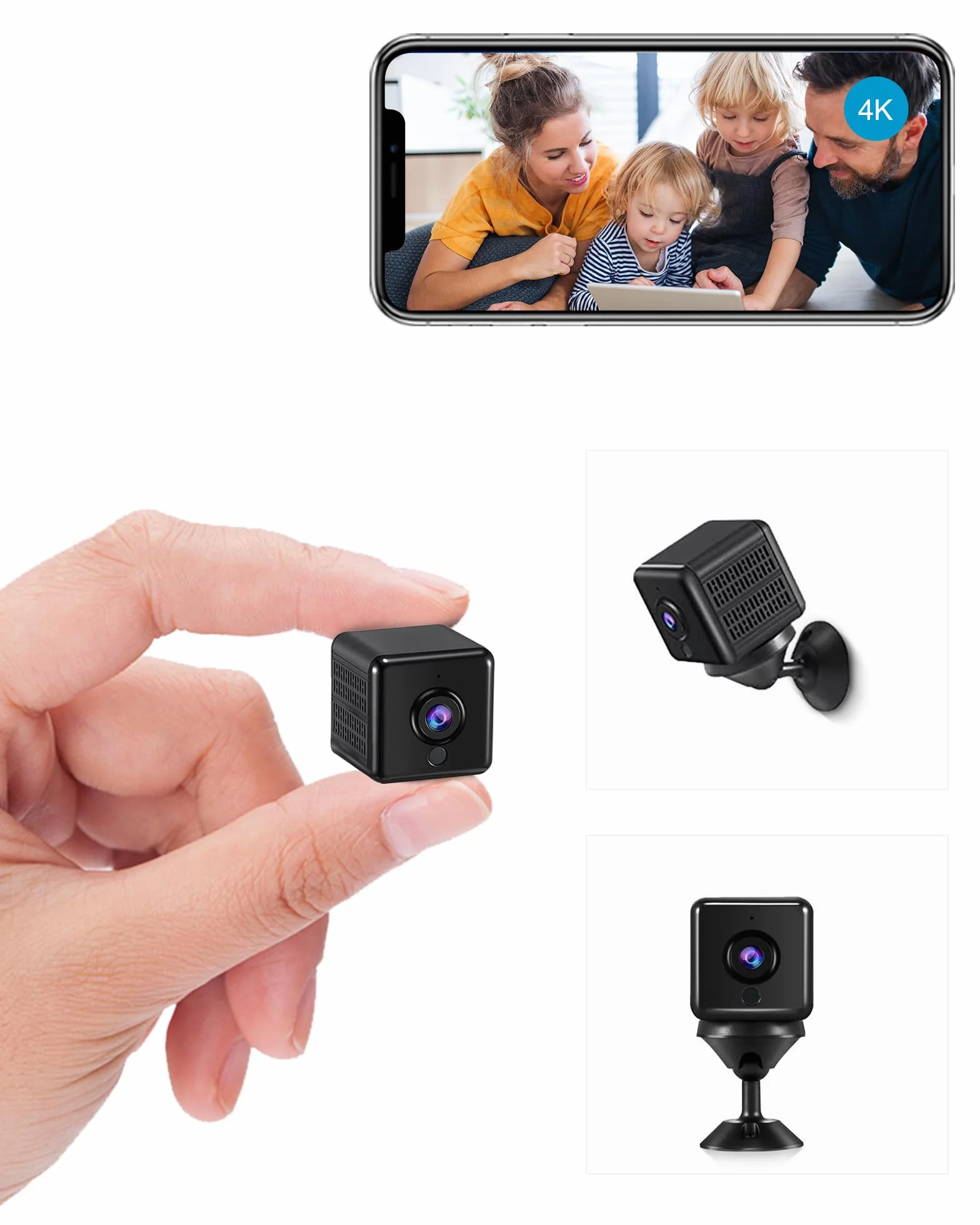 aobo Telecamera Nascosta 4K HD Mini Wifi Interno Videocamera Sorveglianza Senza Fili Batteria Lunga Durata Spy Cam