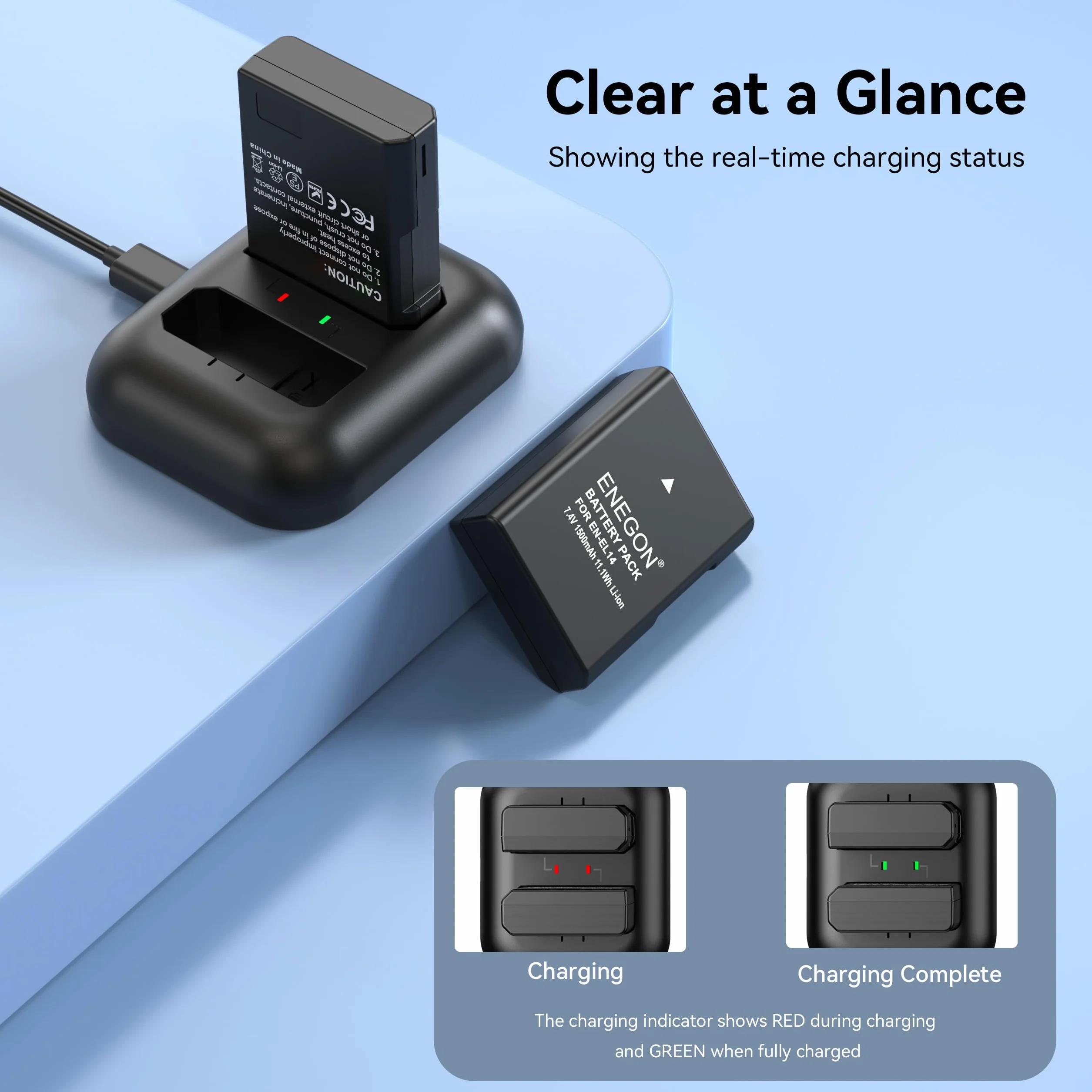 ENEGON EN-EL14 Coppia di batterie oltre caricatore rapido a 2 slot per Nikon EN-EL14/EN-EL14a e DSLR D3100, D3200, D3300, D3400, D3500, D5100, D5200, D5300, D5500, D5600, DF