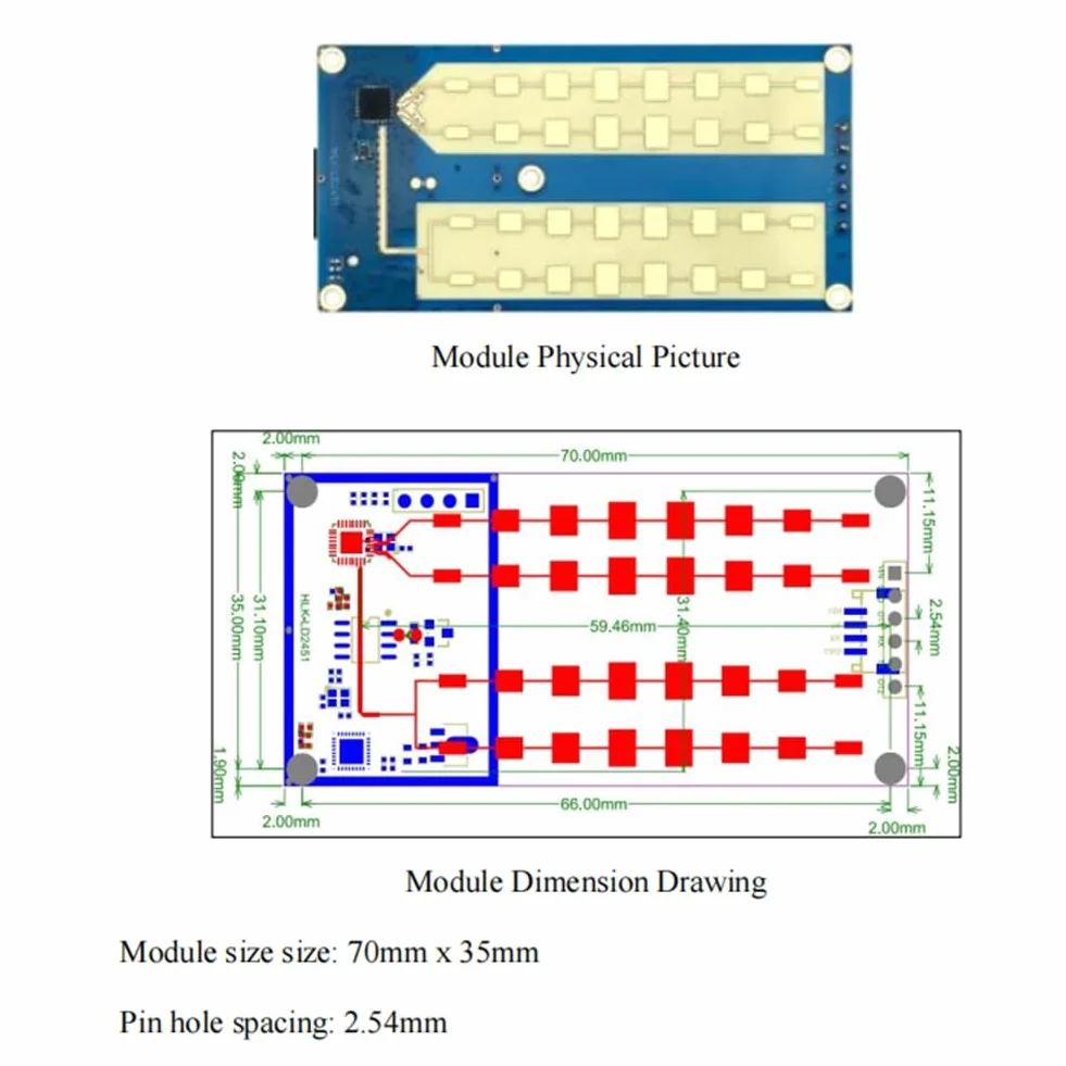 modulo sensore 24G LD2451 per la misurazione della velocità nel radar 'albero millimetrico per il monitoraggio dello stato del veicolo