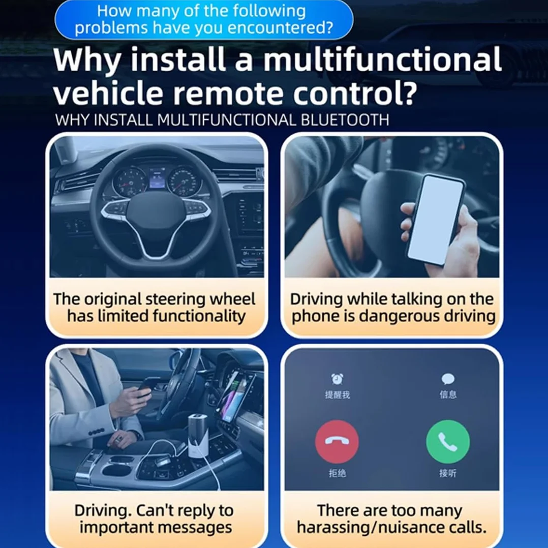 TikTok - Telecomando Bluetooth per auto, bici, moto, pulsante di controllo del volante, batteria ricaricabile integrata, compatibile con iPhone e telefoni Android