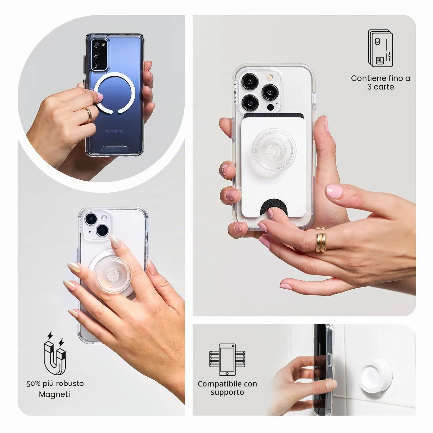 PopSockets: PopGrip Round per Magsafe - Anello Adattatore per MagSafe Incluso - Supporto e Impugnatura per Telefoni Cellulari e Custodia con un Top Intercambiabile - Clear