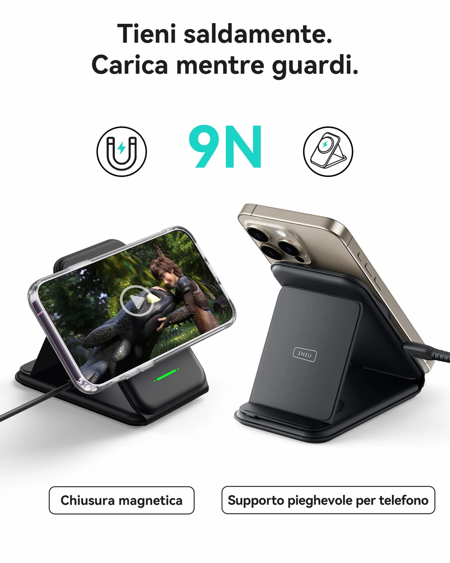 INIU Caricatore Wireless iPhone, Magnetic 3 in 1 Base Ricarica Certificato Qi, Da viaggio Caricabatterie Wireless Universale per iPhone 16 15 14 13 12 Apple Watch 8 7 Ultra AirPods 4 3 Pro ecc.