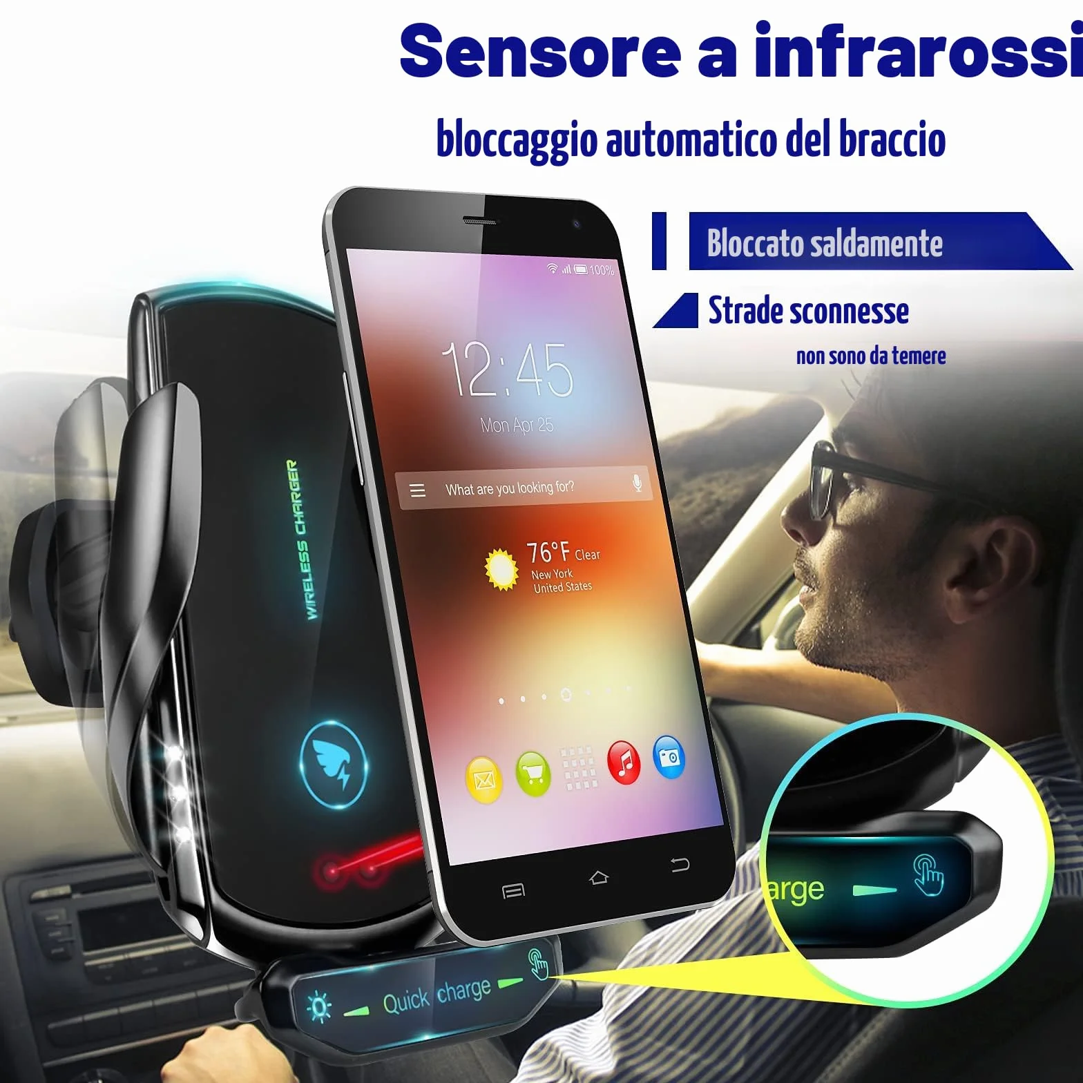15W Qi Caricatore Wireless Auto,Auto-Bloccaggio Supporto Telefono Auto, Ricarica Wireless Auto per iPhone,Supporto Smartphone per Samsung e Altri…