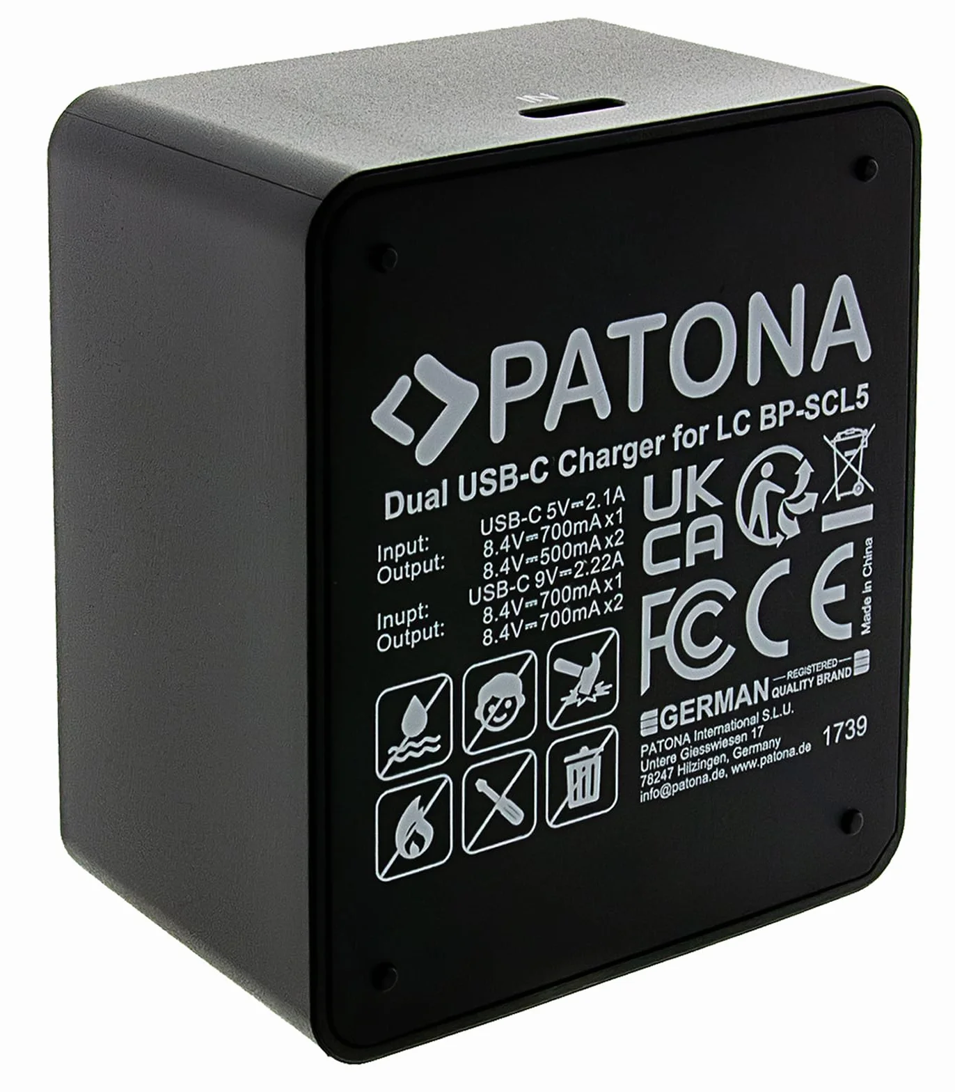 PATONA Doppio Caricatore USB-C per Leica 24003 BP-SCL5 M10 M10P M10R | Caricatore rapido compatto per 2 batterie con LED indicatore, cavo USB-C, protezione da sovraccarico – ideale per i viaggi