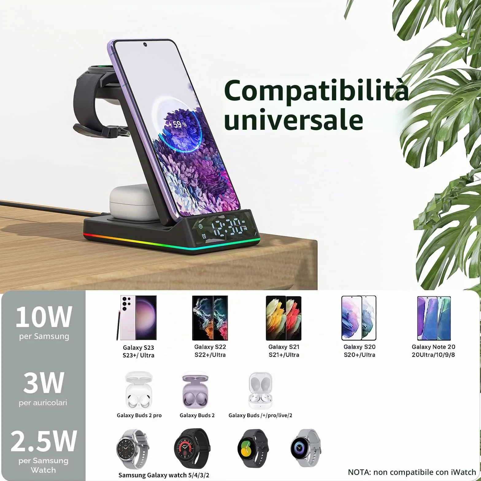 EVARY Caricatore Wireless 18W Rapida Wireless per Samsung S24 S23 S22 Ultra S21 S20 Galaxy Buds+ Pro,Wireless Charger für Galaxy Watch 5/5 Pro/4/3/Active 2/1