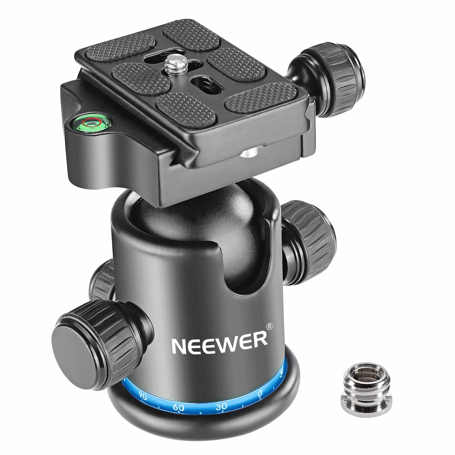 NEEWER Testa a Sfera per Treppiede 36MM Panoramica a 360° Piastra a Sgancio Rapido Arca, Vite 1/4" Filettato 3/8", Carico Massimo 17,6 lb/8 kg, per Monopiede, Fotocamera DSLR, Videocamera (Blu)